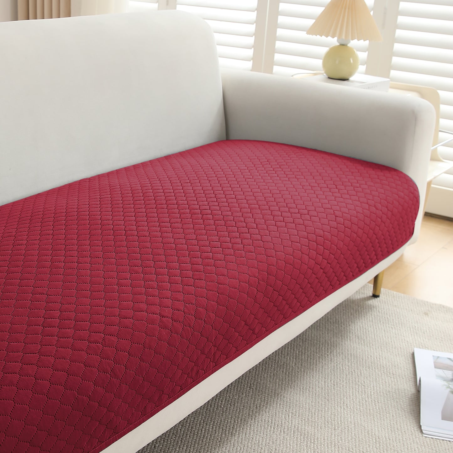 Polyester Quilted Sofa Cover Mats, Maroon