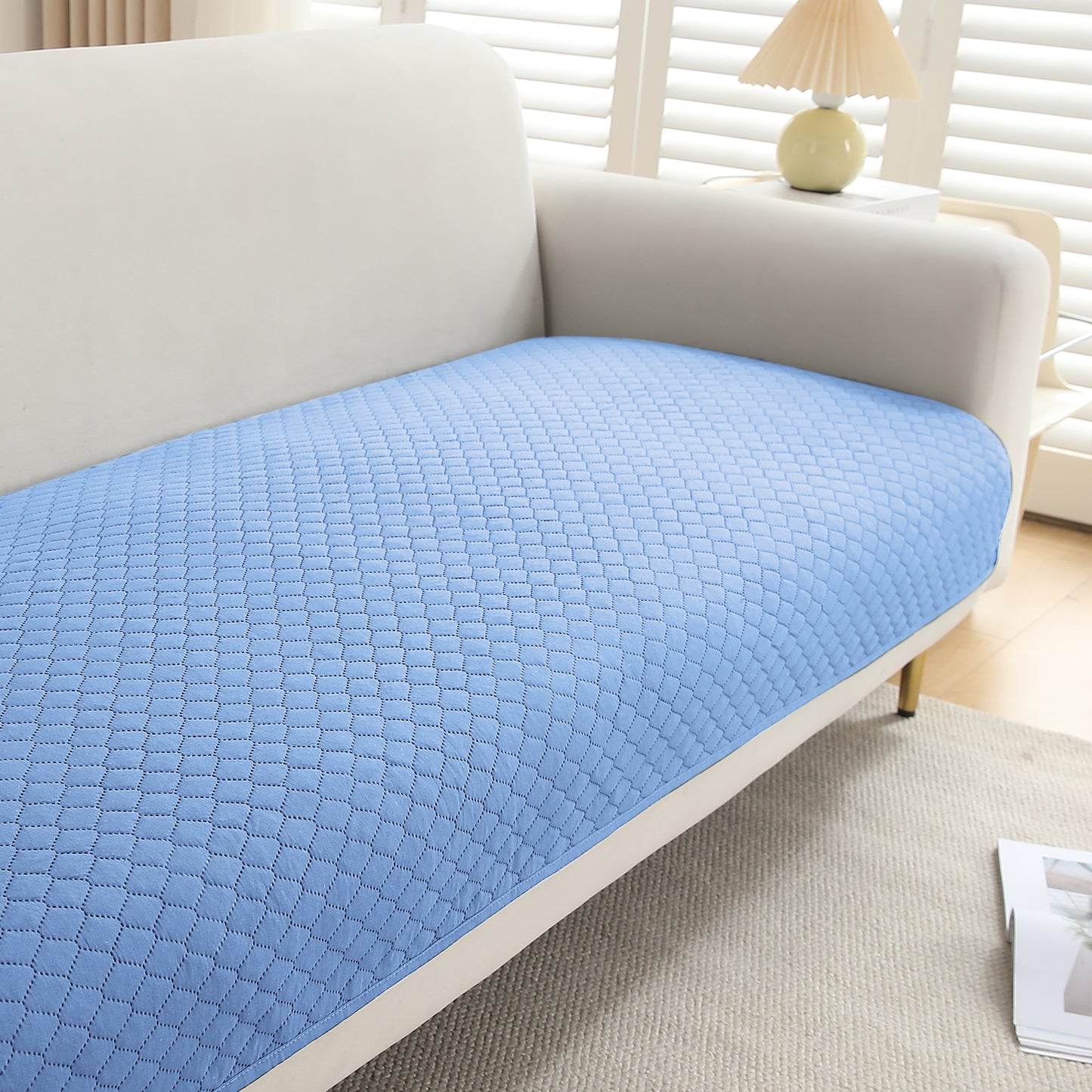 Quilted Sofa Cover Mat for 1/2/3 Seater Sofa, Blue