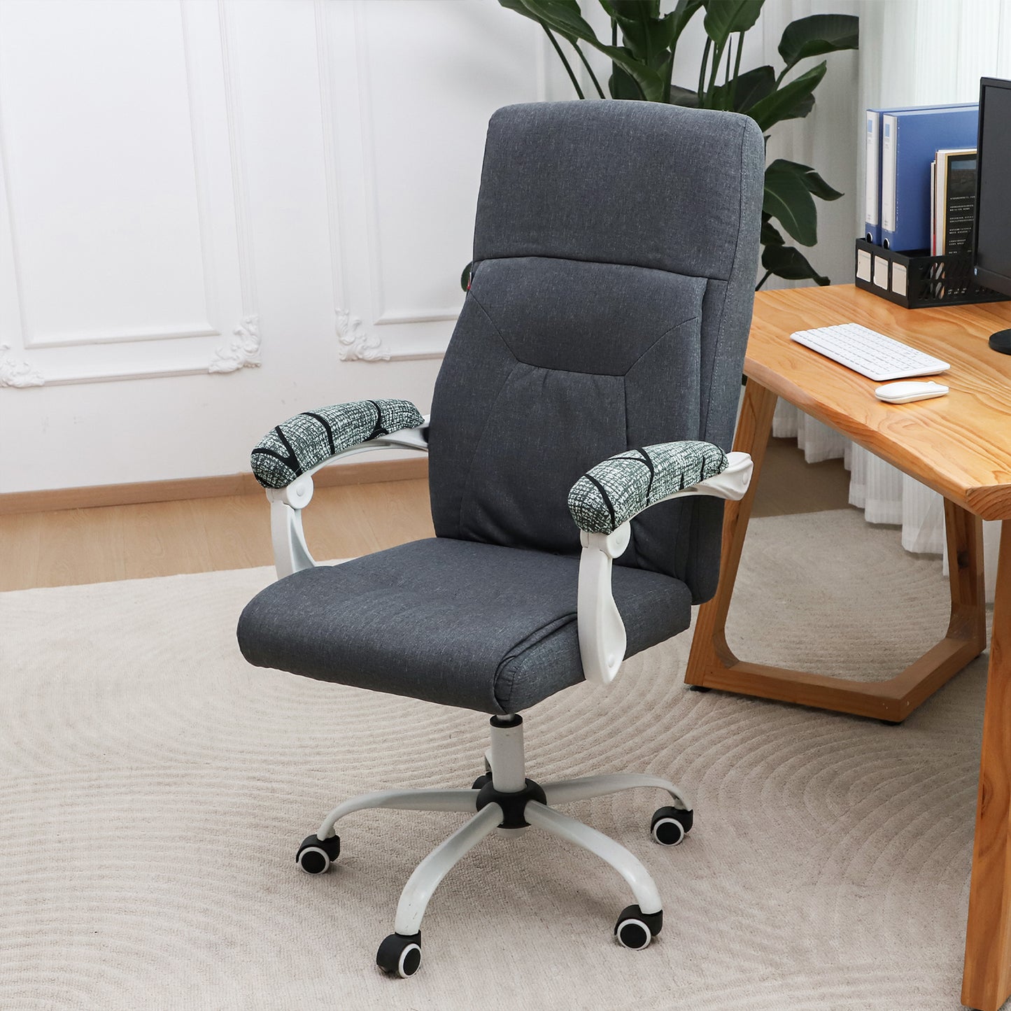 140gsm Printed Armrest Covers for Office Chair (Elastic Style), 1 Pair, Intense Grey Abstract Floral