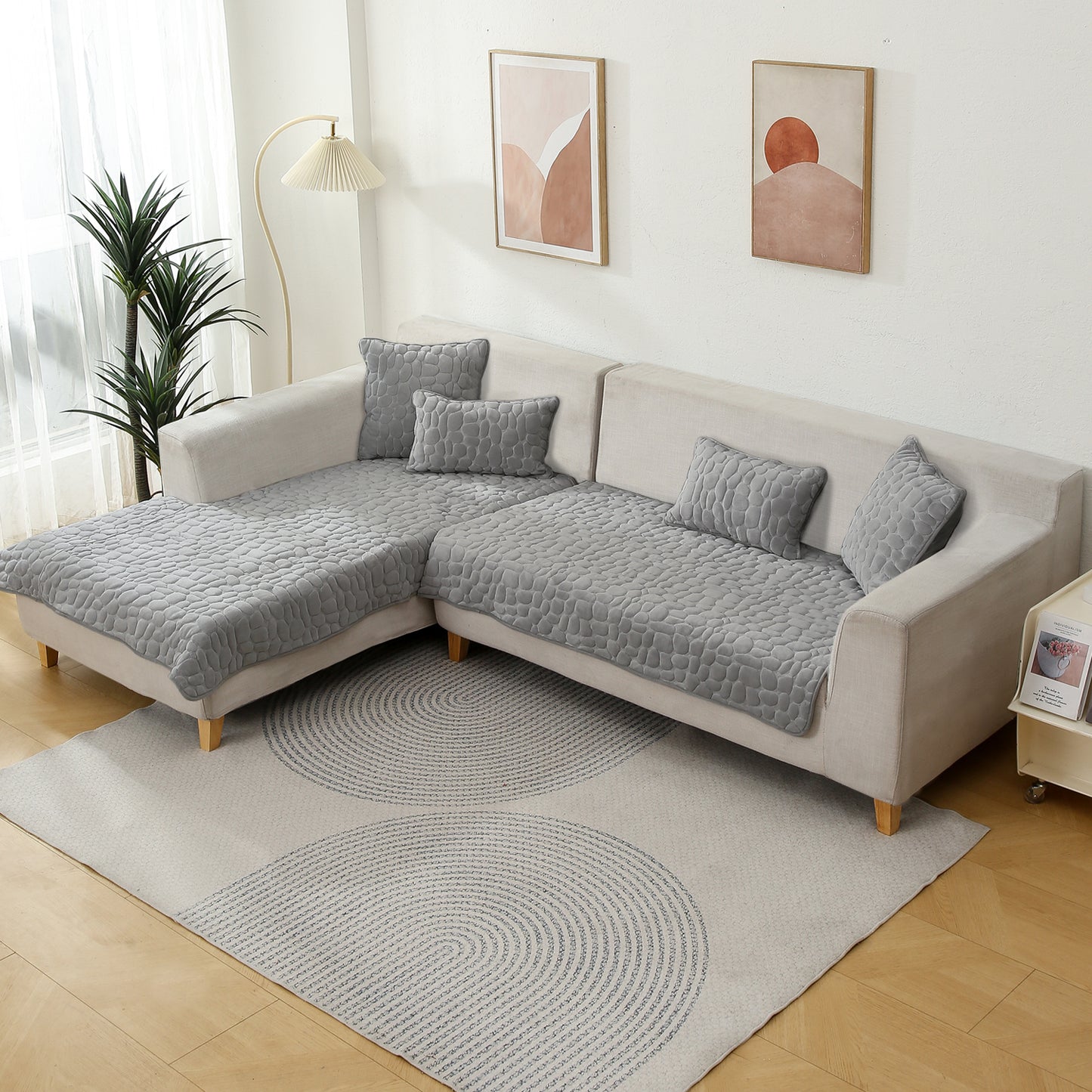 Premium Pebble Milk Velvet Anti Slip Sofa Mat for 1/2/3 Seater, Moon Grey