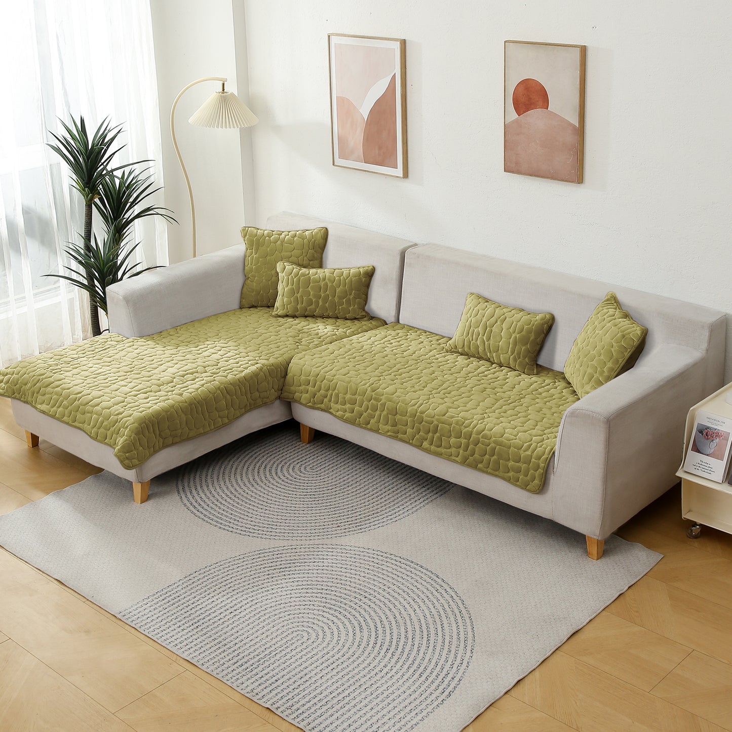 Premium Pebble Milk Velvet Anti Slip Sofa Mat for 1/2/3 Seater, Pristine Green