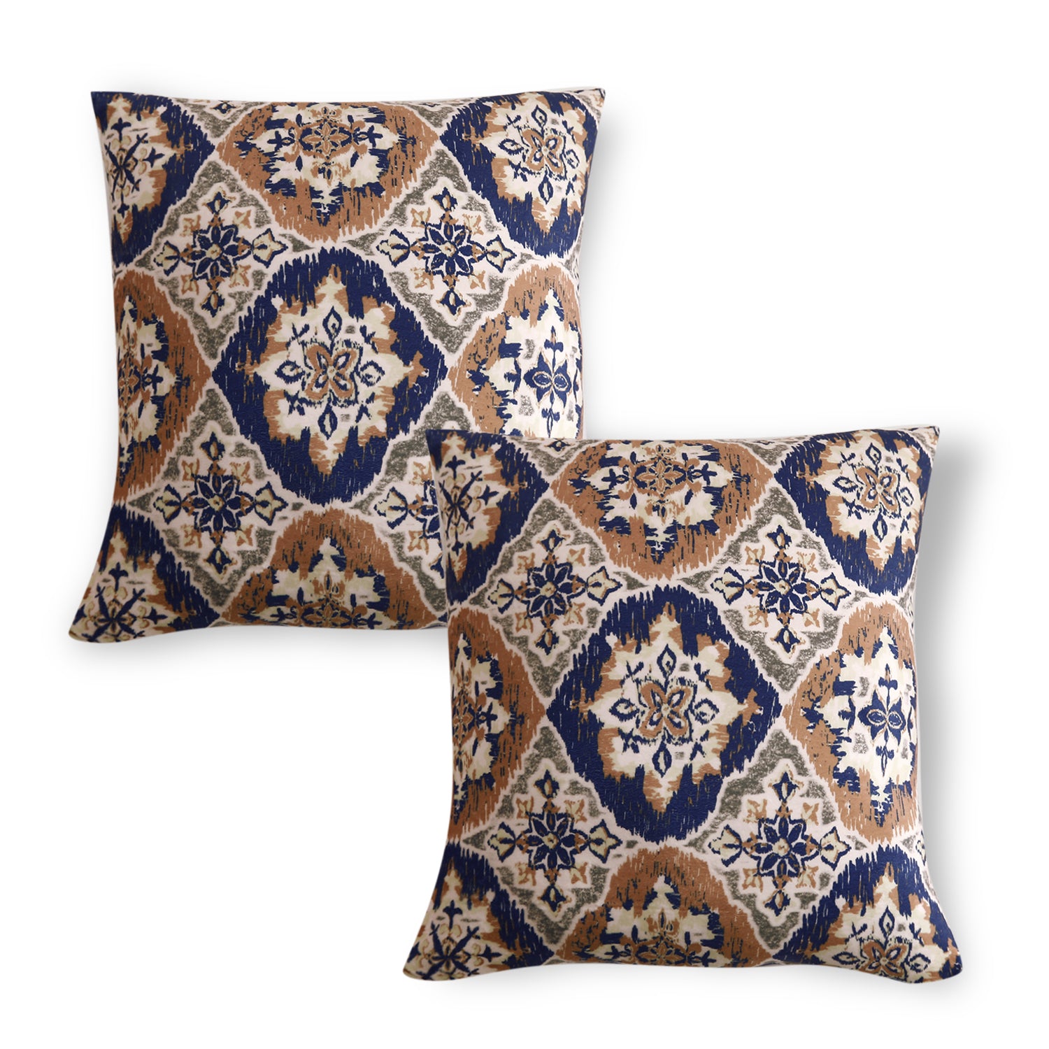 Buy Indigo Moroccan Charm Printed Zippered Square Velvet pillow covers in set of 2