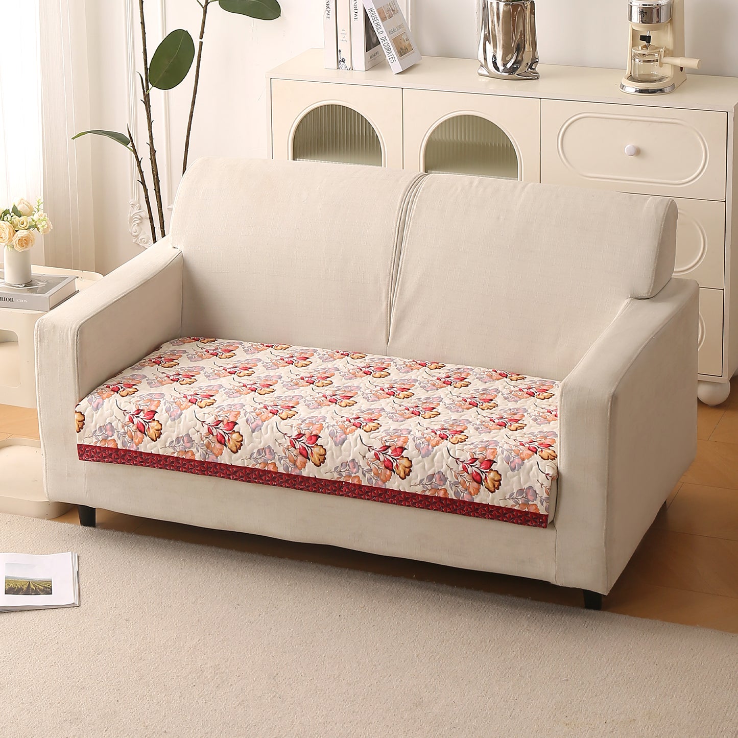 Florentina Series Printed Holland Velvet Sofa Mat - Autumn Cream
