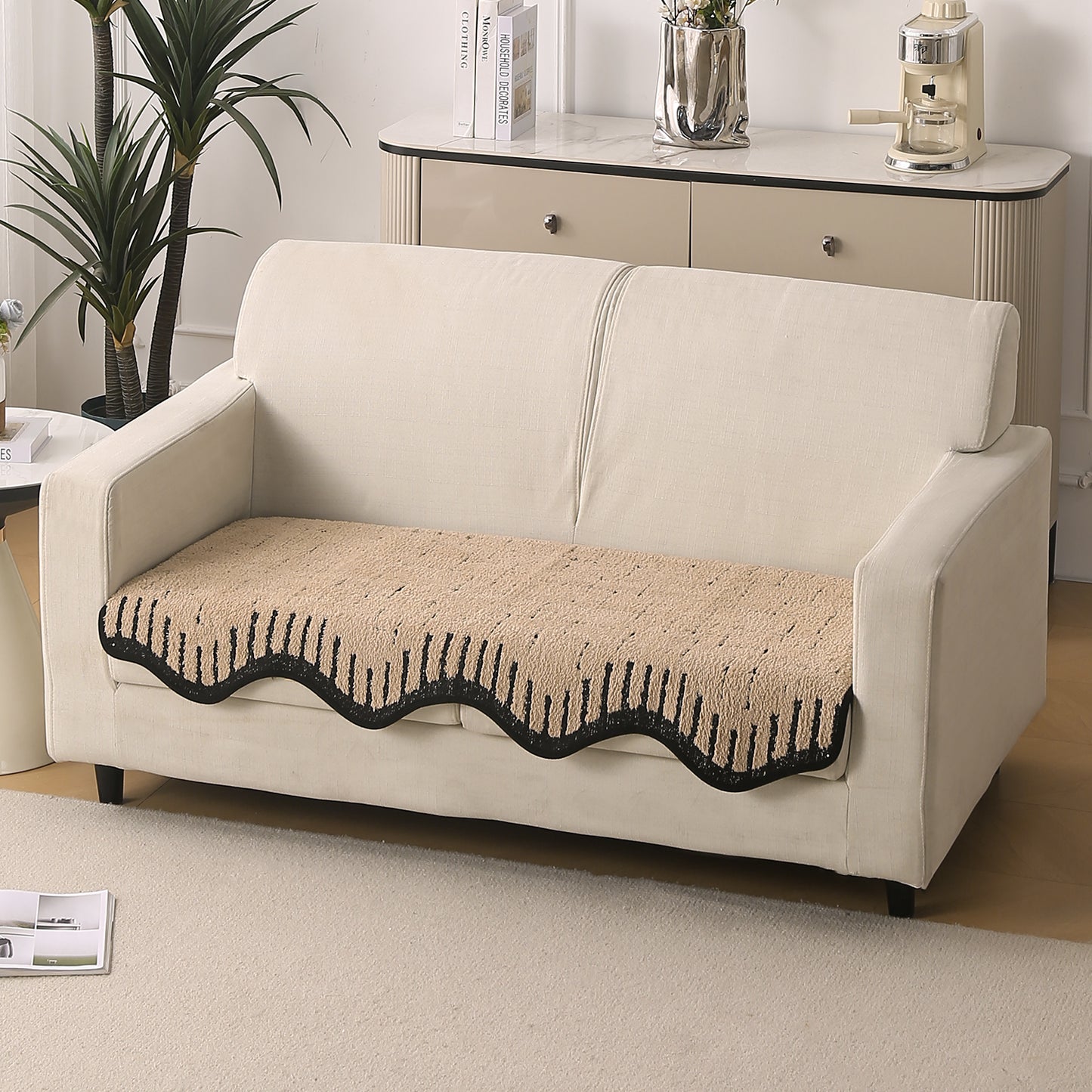 Premium Supple Soft Wavy with Curve Sofa Cover Mat, Brown