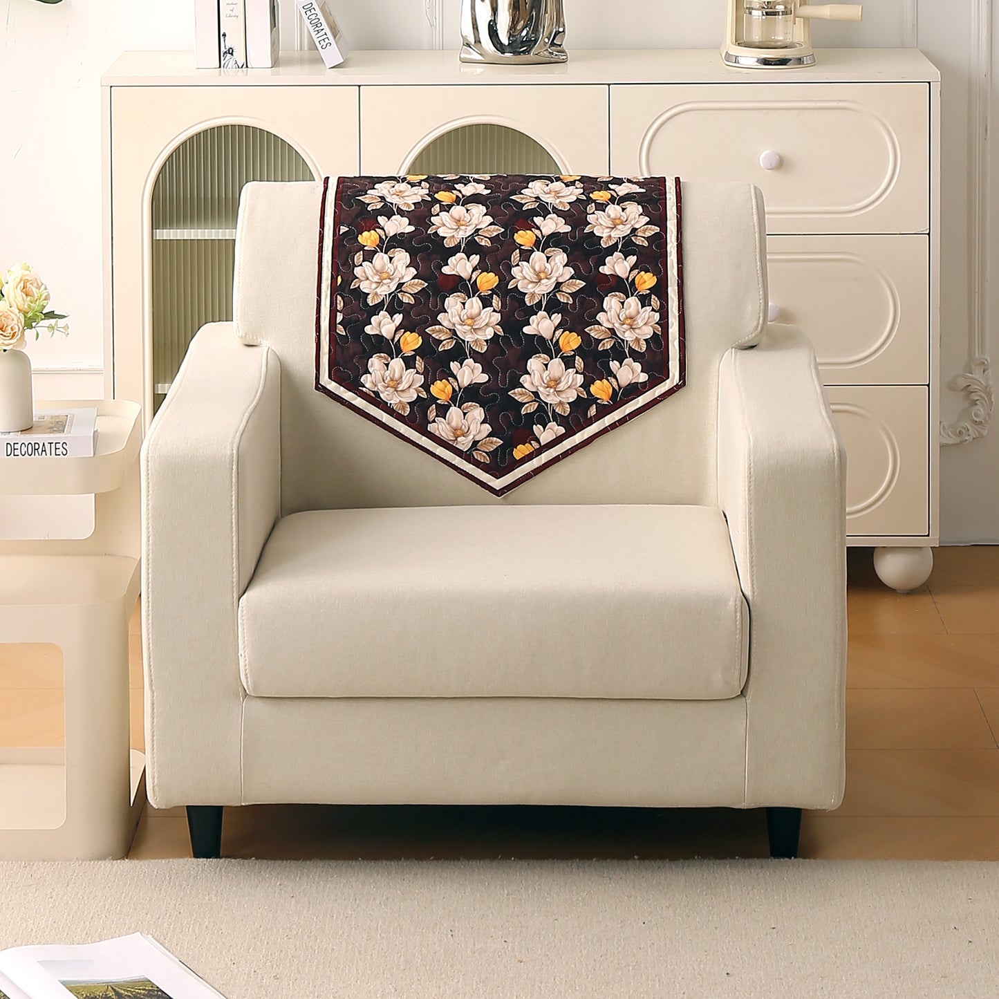 Florentina Series Printed Holland Velvet Sofa Mat - Camellia Brown