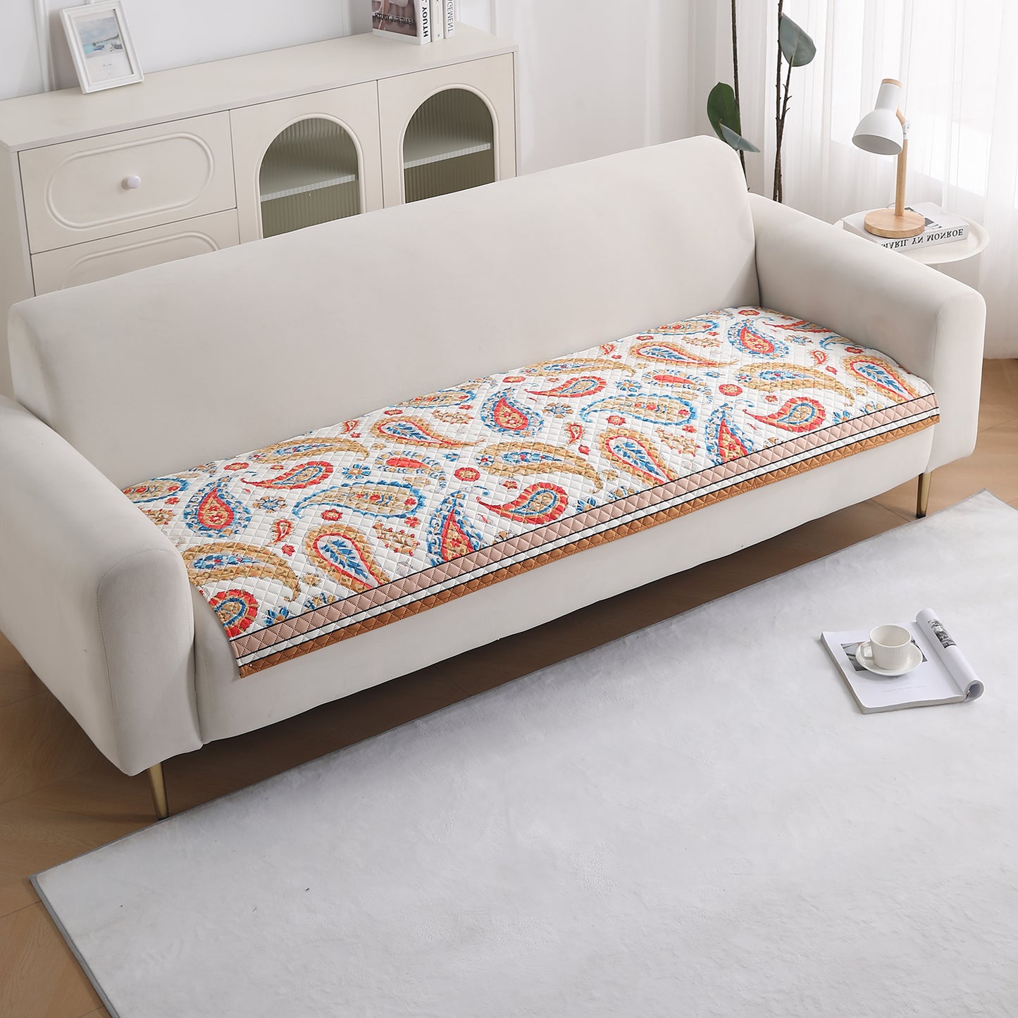 LiefNest Holland Velvet Sofa Cover Mat with Foam Filling - Paisley Multicolor