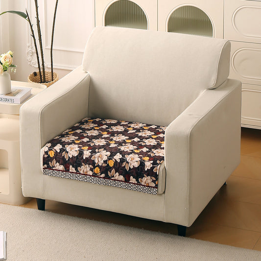 Florentina Series Printed Holland Velvet Sofa Mat - Camellia Brown