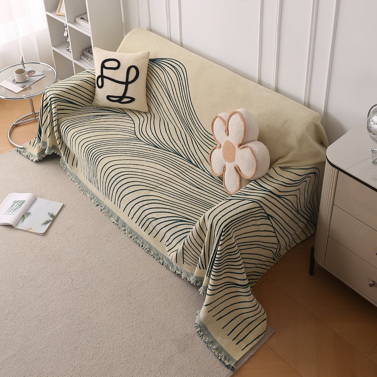 WaveLoom Collection Printed Chenille Sofa Cover Throw, Peacock Green