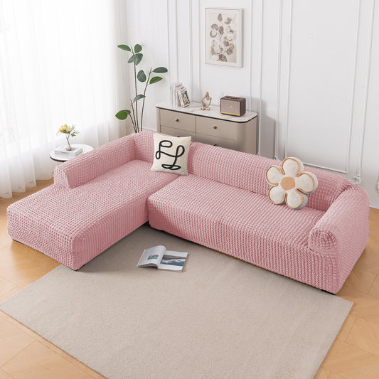 Aria Nova Bubble 2-Piece Stretchable L Shape Sofa Cover with Left Chaise, Tea Rose Pink