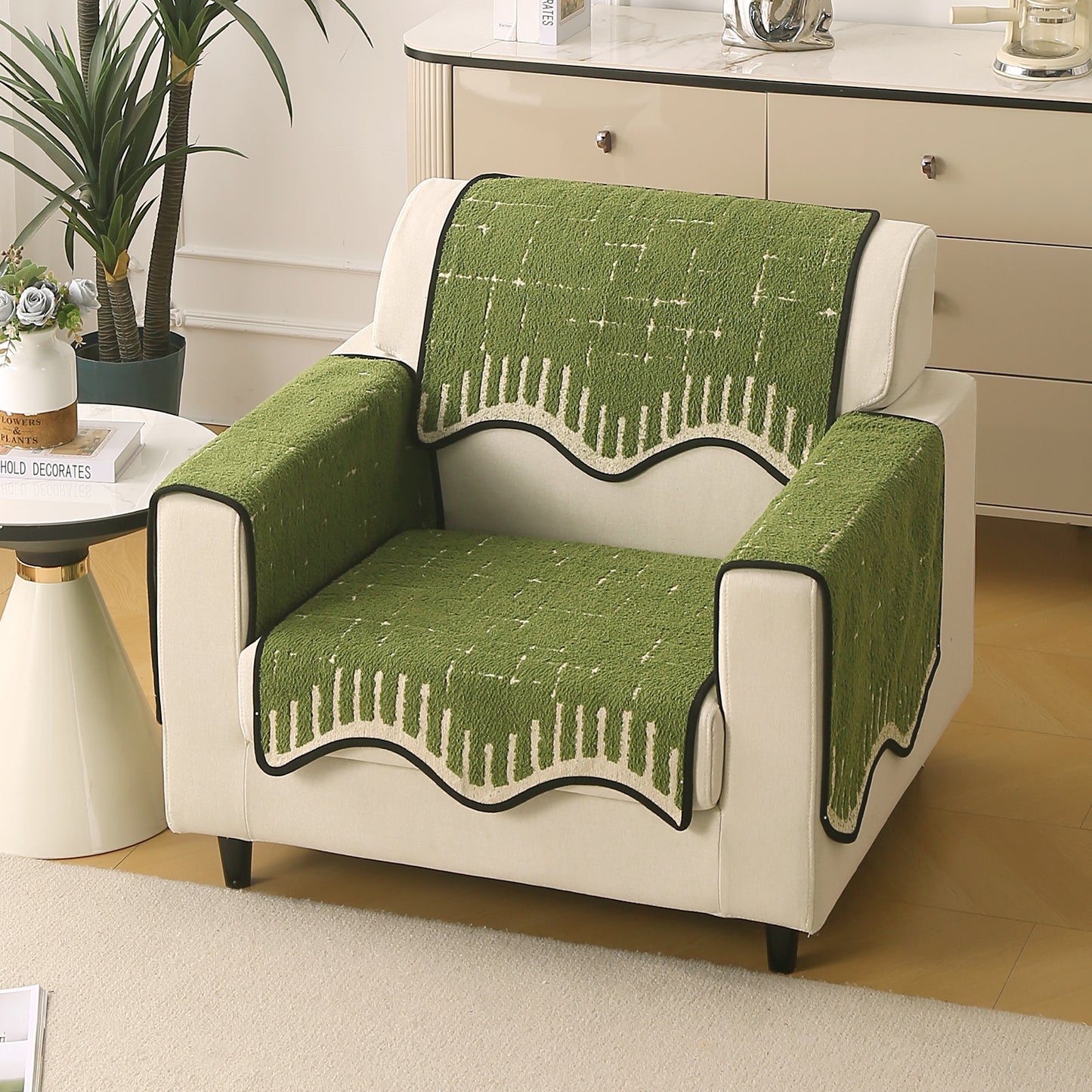 Premium Supple Soft Wavy with Curve Sofa Cover Mat, Green