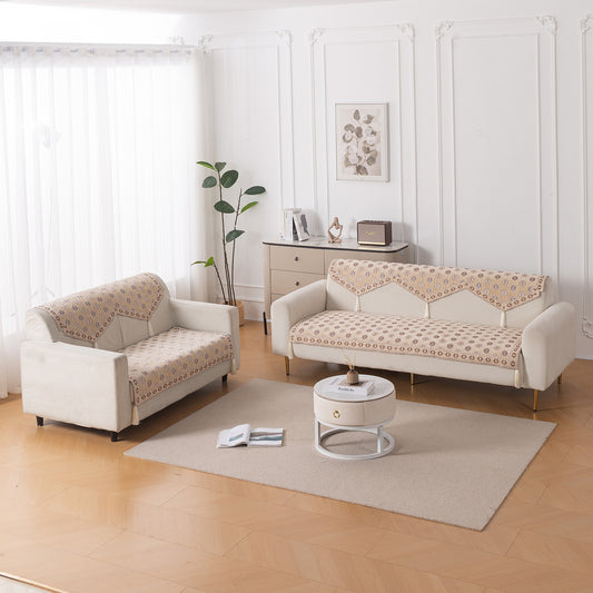 Heritage Weave Premium Jacquard Sofa Cover Set with Tassels - Sandy Beige