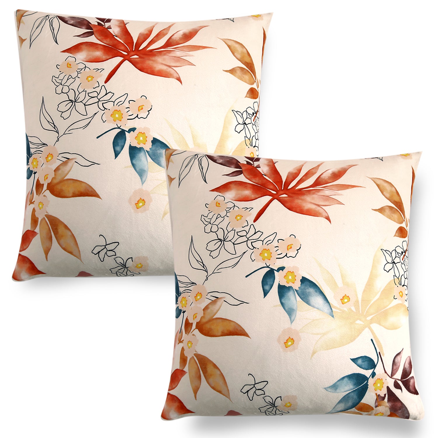 Buy Amber Serene Flora Printed Velvet Cushion Covers