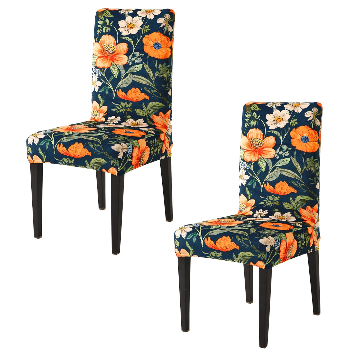 Premium Printed Velvet Dining Chair Cover Set, Teal Twilight Garden