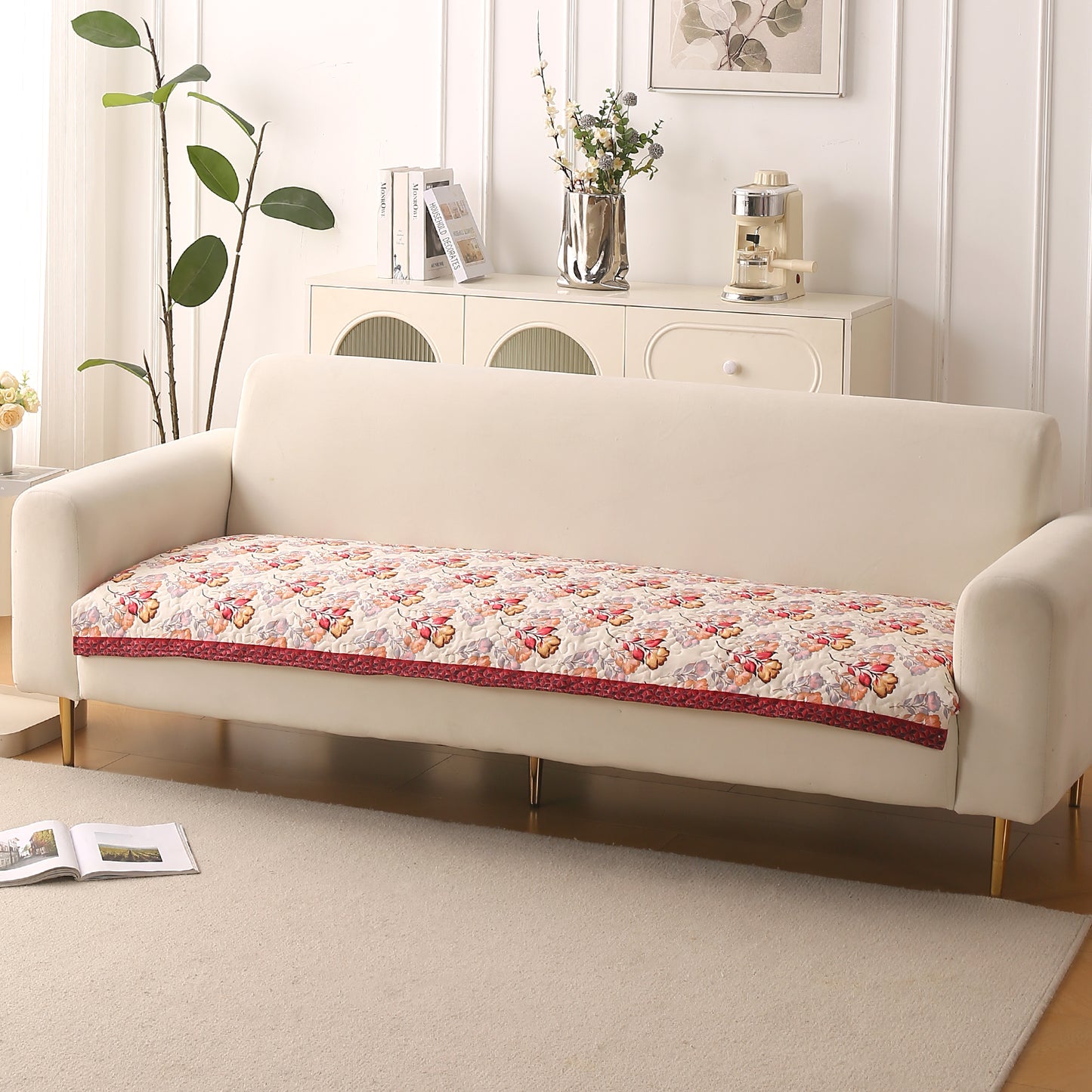 Florentina Series Printed Holland Velvet Sofa Mat - Autumn Cream