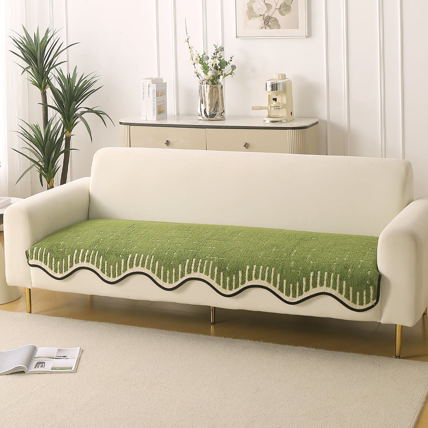 Premium Supple Soft Wavy with Curve Sofa Cover Mat, Green