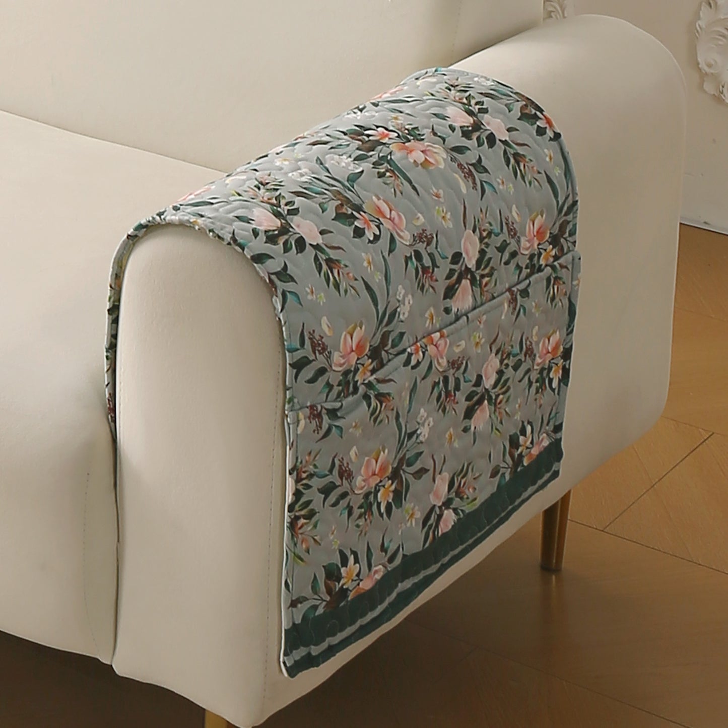 Florentina Series Printed Holland Velvet Sofa Mat - Magnolia Green