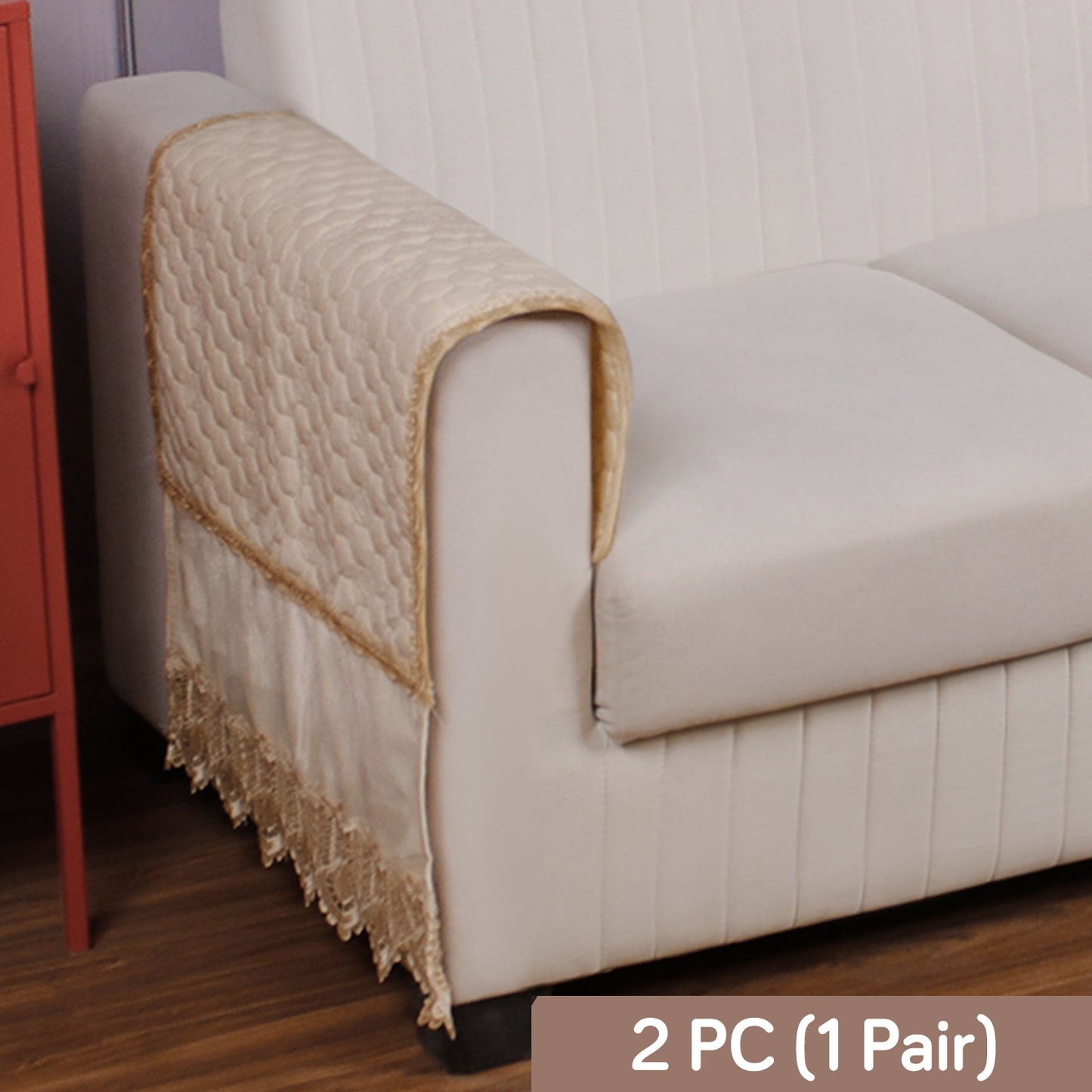 2PC Premium Dutch Velvet Sofa Arm Cover, Beige