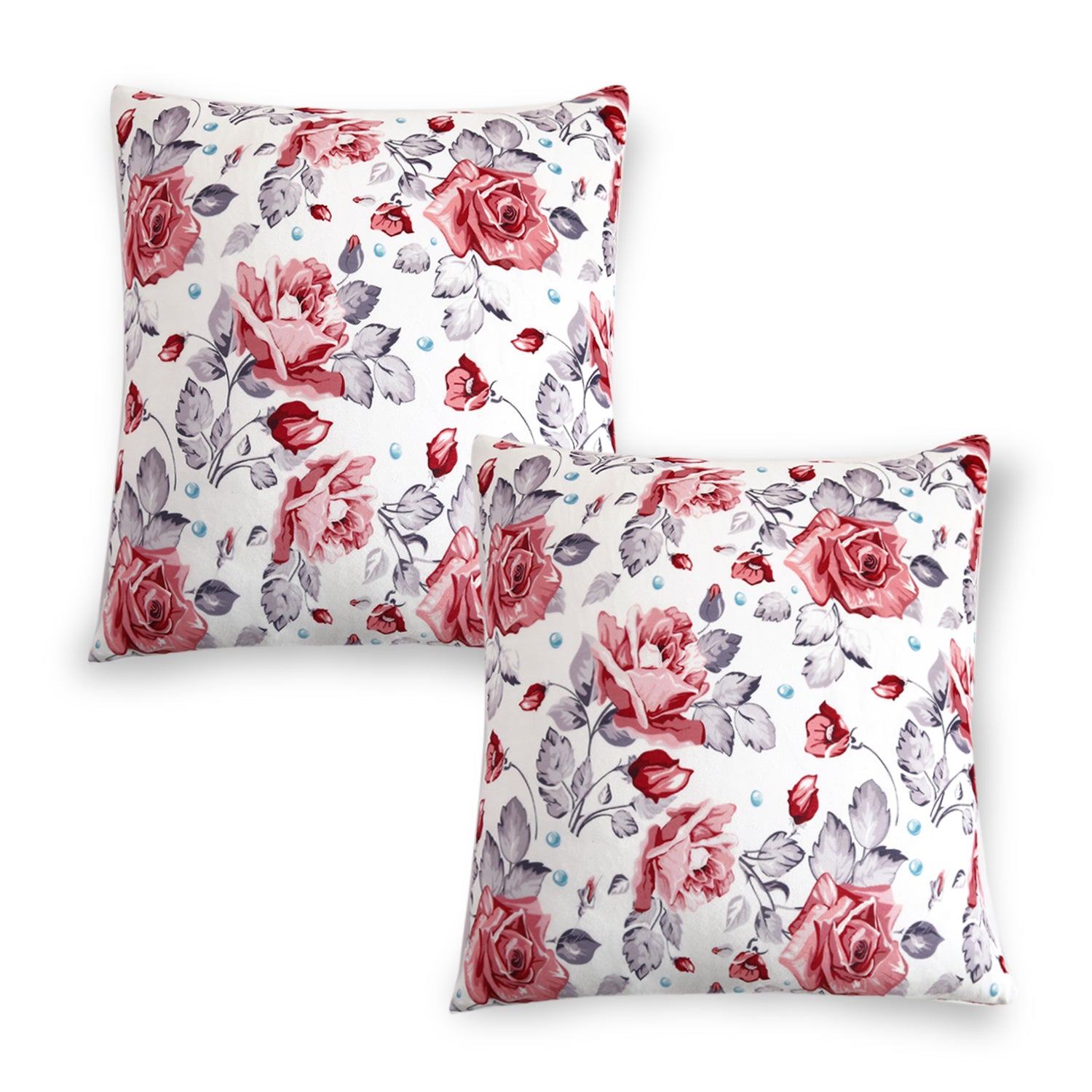 Buy Red Cottage Rose Printed Zippered Square Velvet pillow covers in set of 2