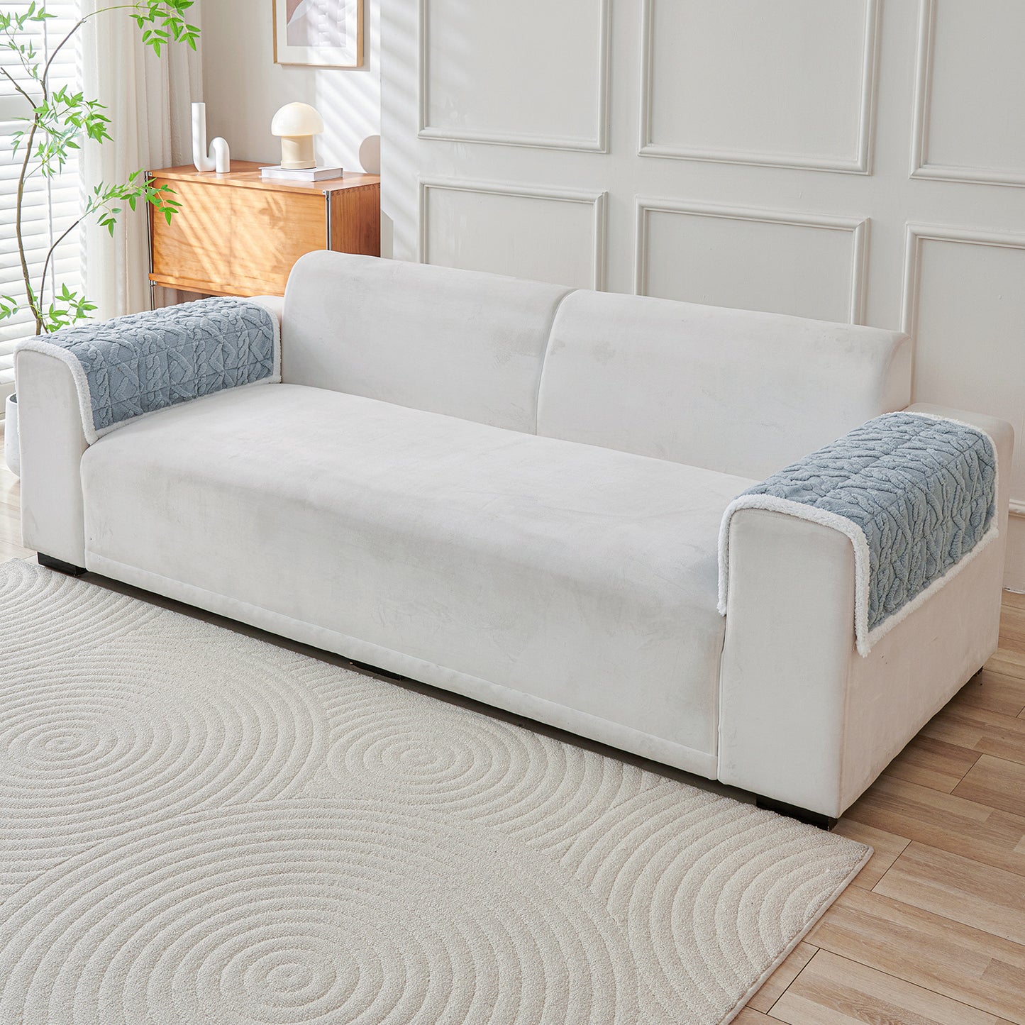 'Italian Caelora' Luxury Jacquard Plush Sofa Cover Mat and Anti-Slip Armrest Covers - Powder Blue