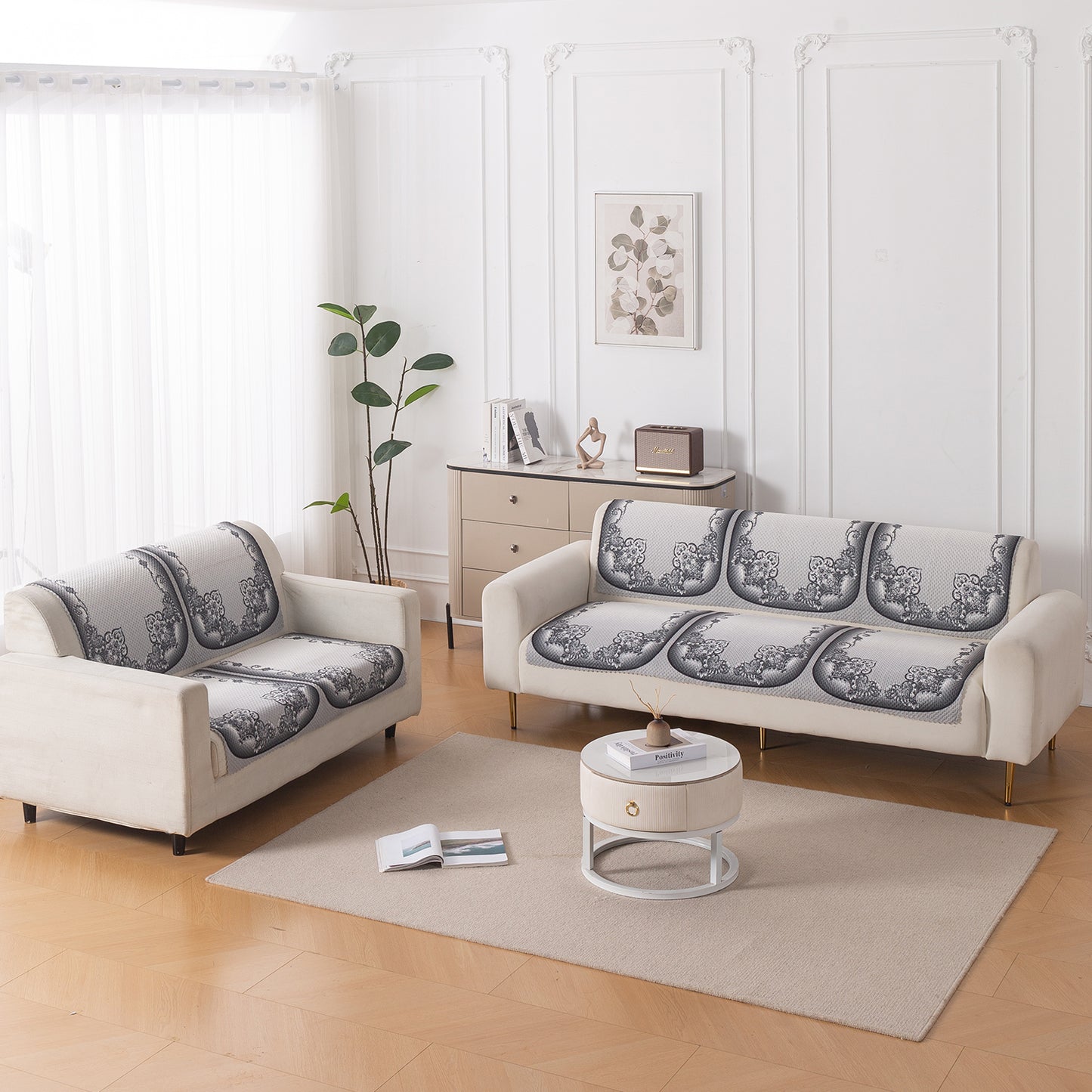 HeavenHue Fleece Soft Touch Quilted Sofa Cover Set Washable Sofa Panel for Seat & Back - Twilight Lace