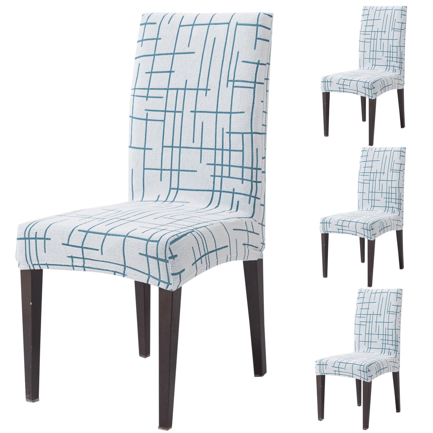 'Crossline Series' 180 GSM Jacquard Chair Cover Set 1/2/4/6, Teal Blue
