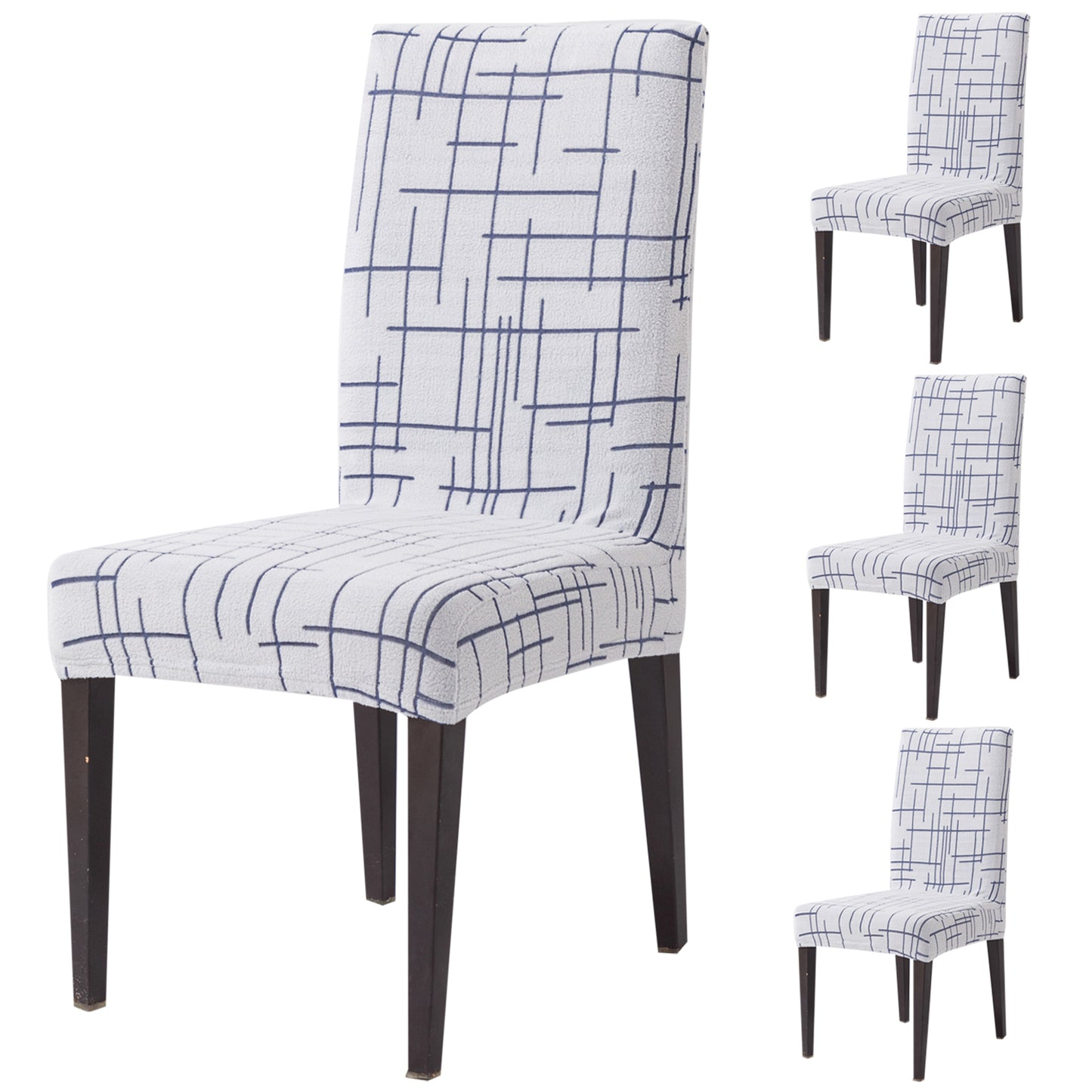 'Crossline Series' 180 GSM Jacquard Chair Cover Set 1/2/4/6, Navy Blue