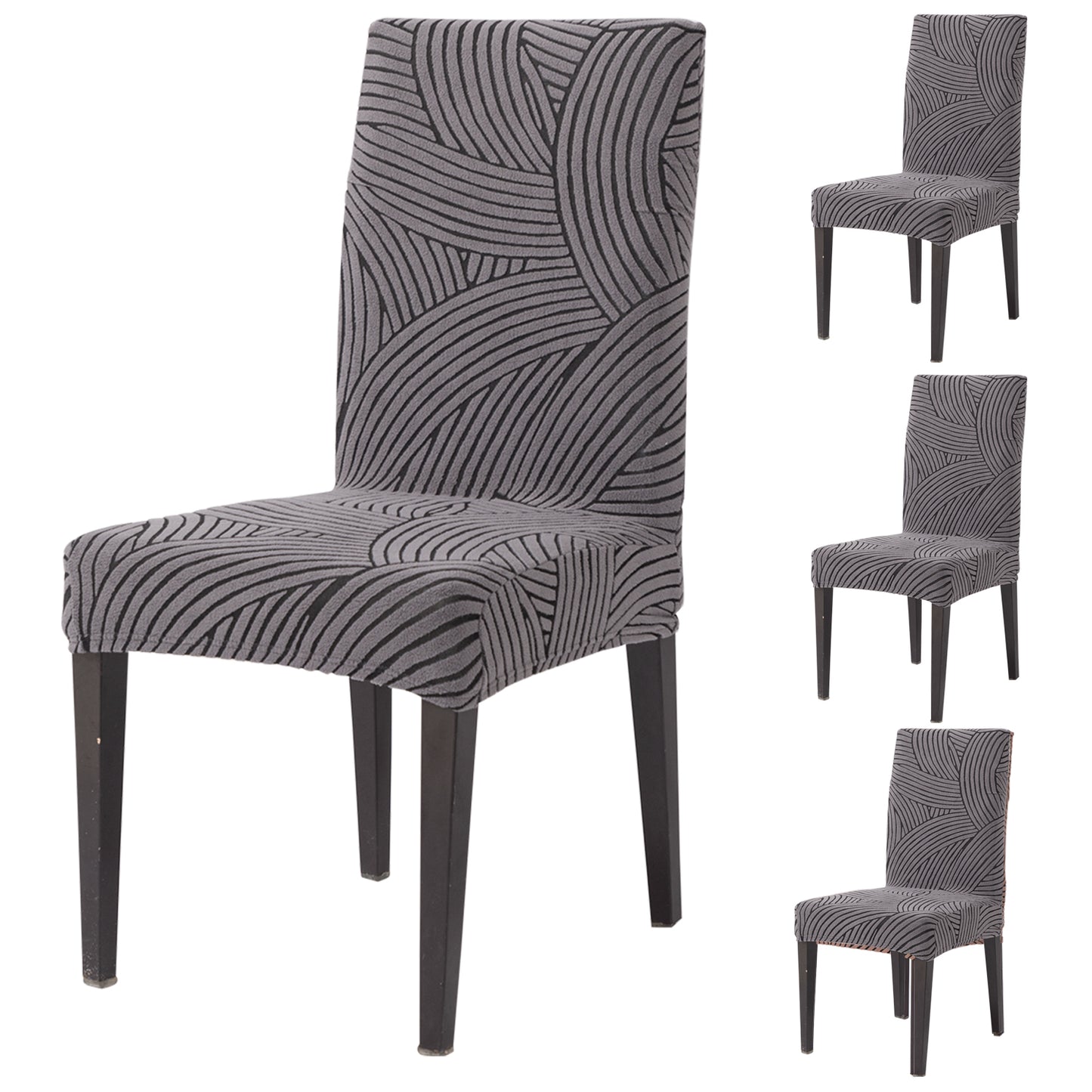 WaveLine Series 180 GSM Jacquard Chair Cover Set of 1/2/4/6, Charcoal Grey