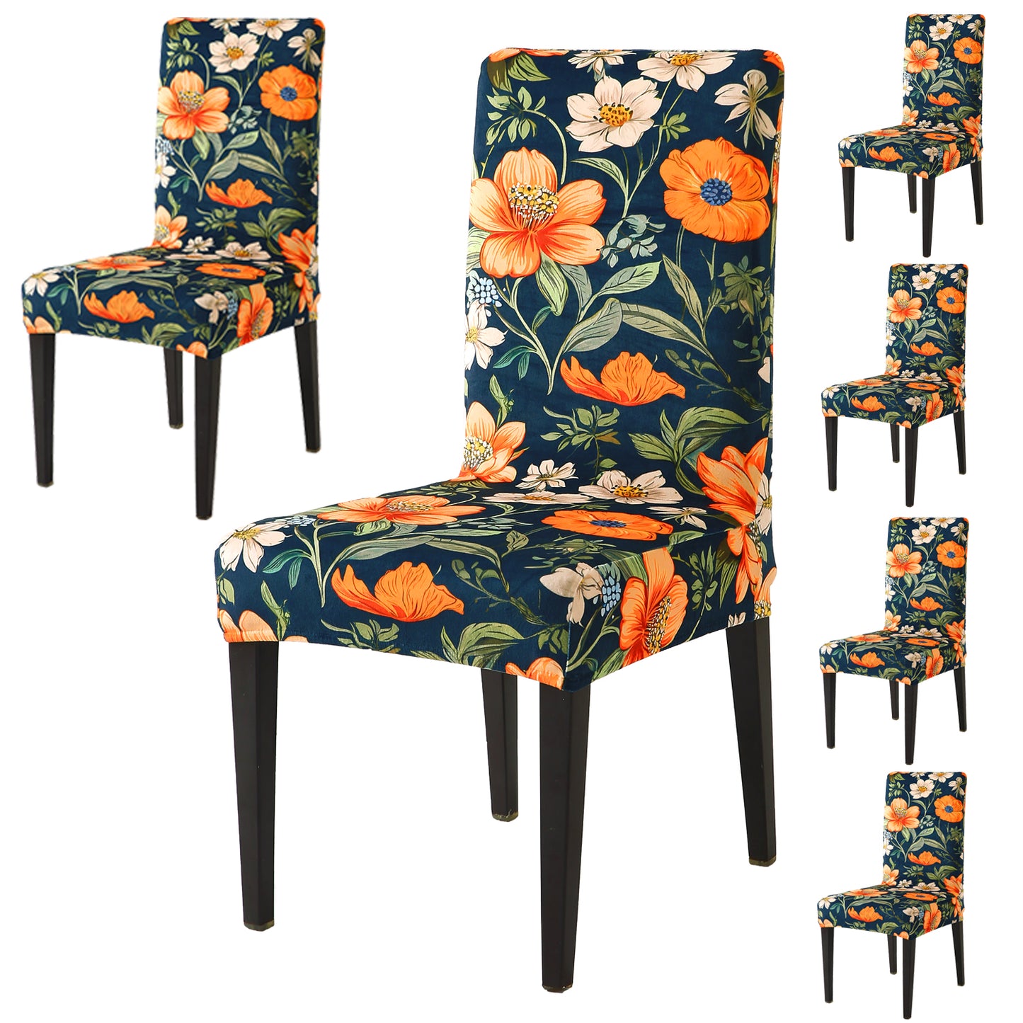 Premium Printed Velvet Dining Chair Cover Set, Teal Twilight Garden