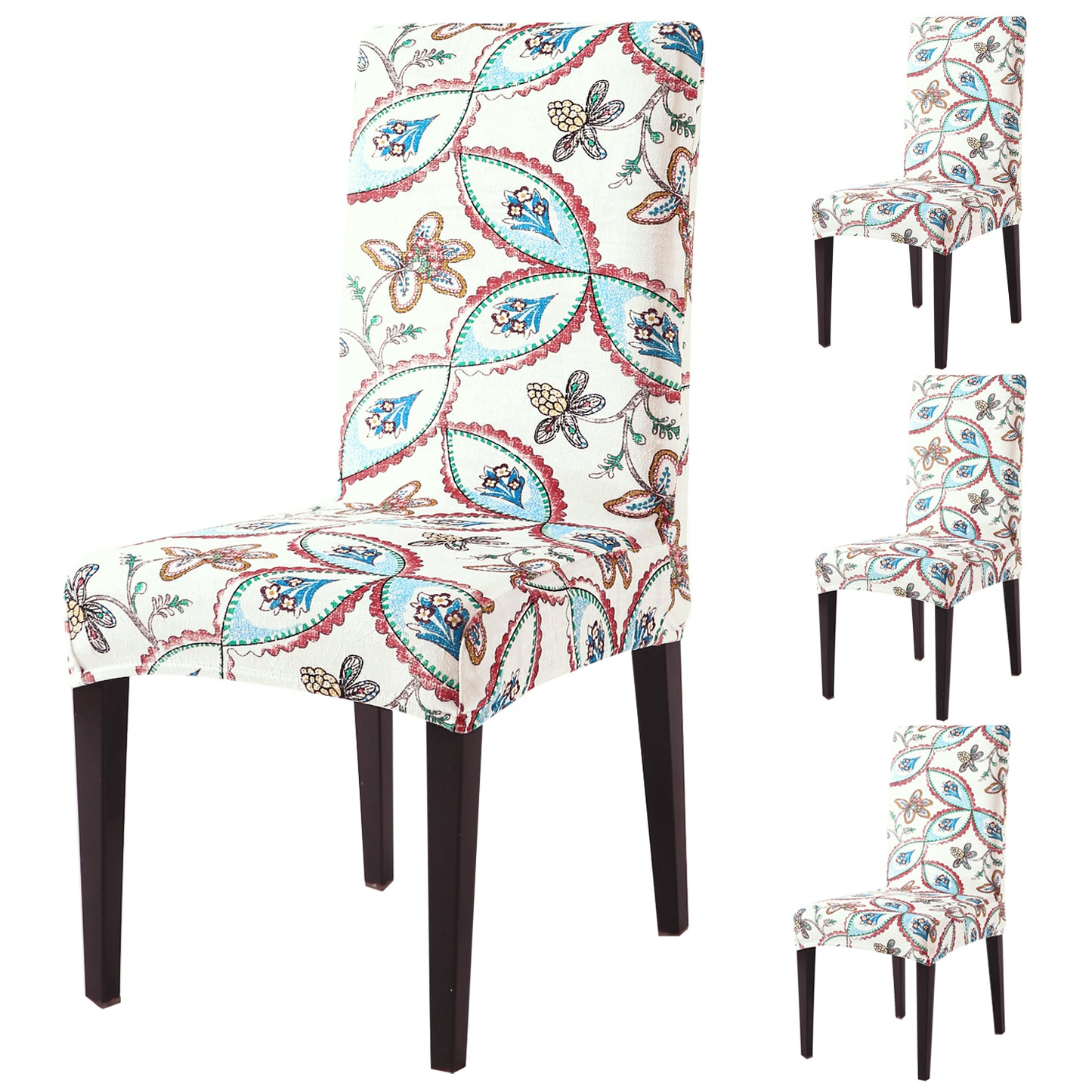 Premium Printed Velvet Dining Chair Cover Set, Beige Persian Garden