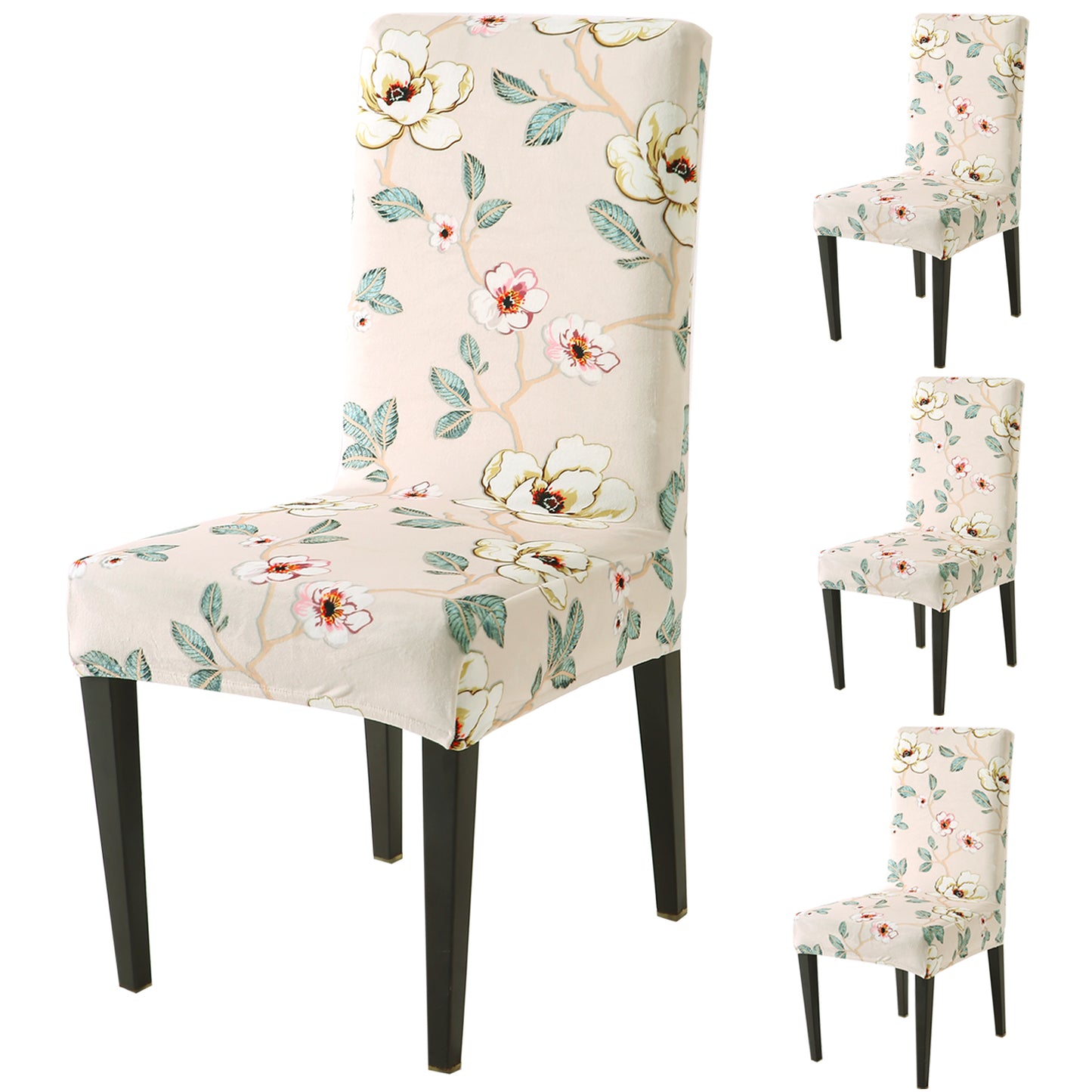Premium Printed Velvet Dining Chair Cover Set, Buttercream Magnolia Whisper