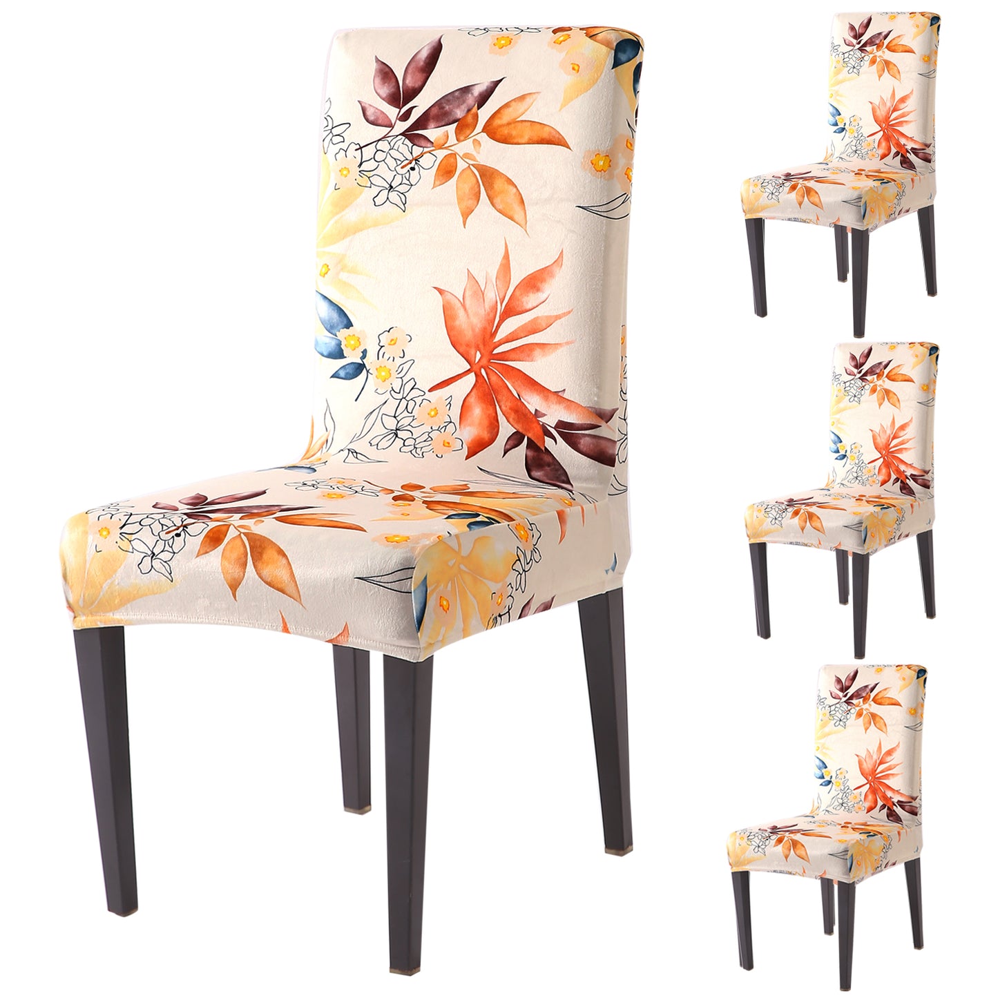Premium Printed Velvet Dining Chair Cover Set, Amber Serene Flora