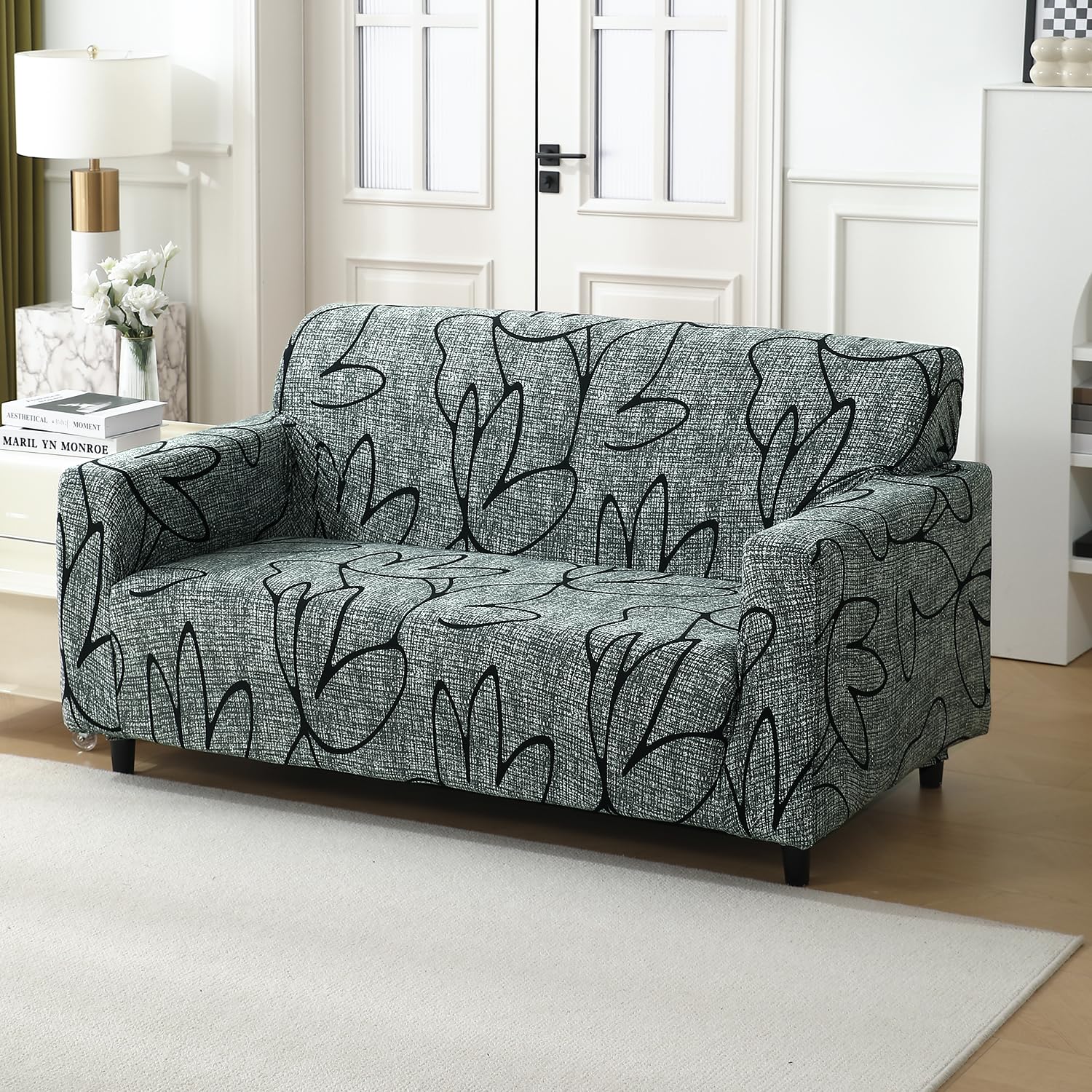 Intense Grey Abstract Floral stretchable two seater sofa cover
