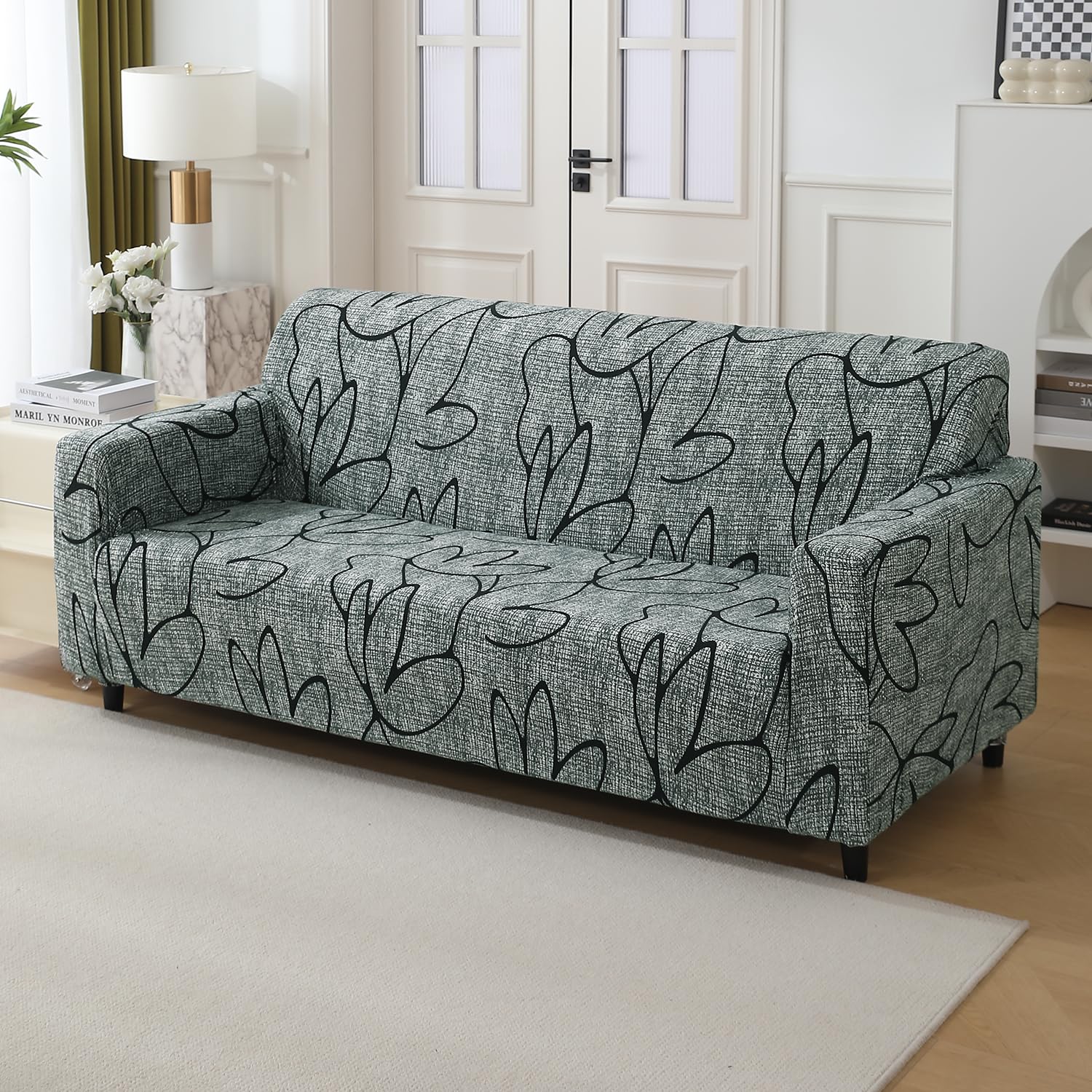Intense Grey Abstract Floral stretchable 3 seater sofa covers