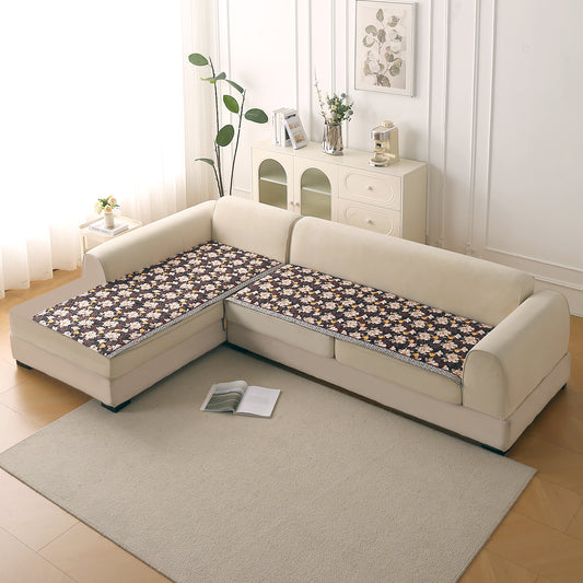 Florentina Series Quilted Holland Velvet L Shape Sofa Seat Mat - Camellia Brown