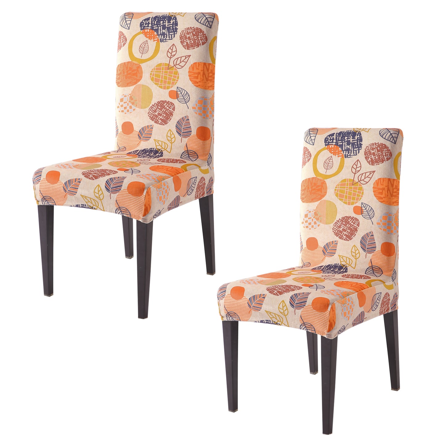 Premium Printed Velvet Dining Chair Cover Set, Coral Autumn Leaves