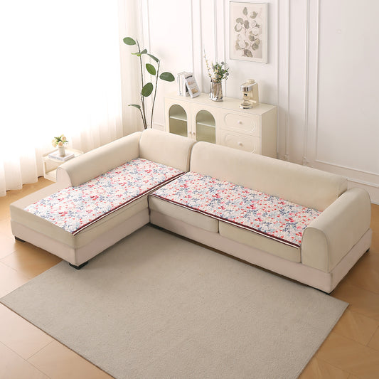 Florentina Series Quilted Holland Velvet L Shape Sofa Seat Mat - Scarlet Rose Ivory