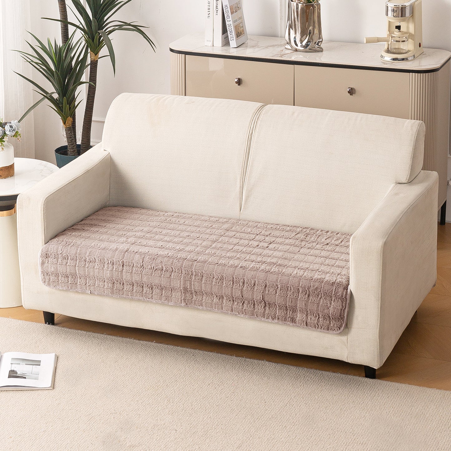 Premium Plush Anti Slip Sofa Mat for 1/2/3 Seater, Beige
