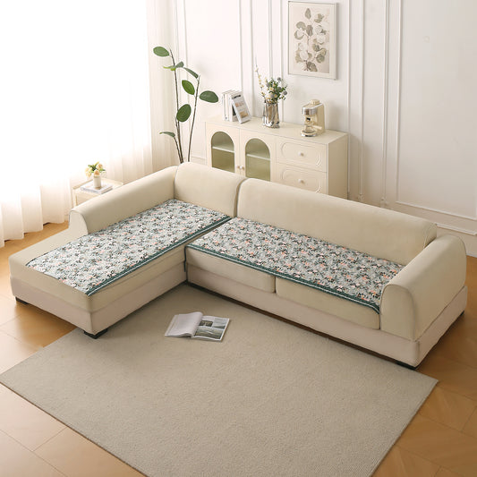 Florentina Series Quilted Holland Velvet L Shape Sofa Seat Mat - Magnolia Green