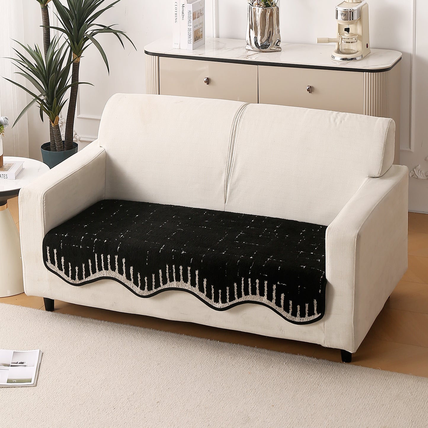 Premium Supple Soft Wavy with Curve Sofa Cover Mat, Black