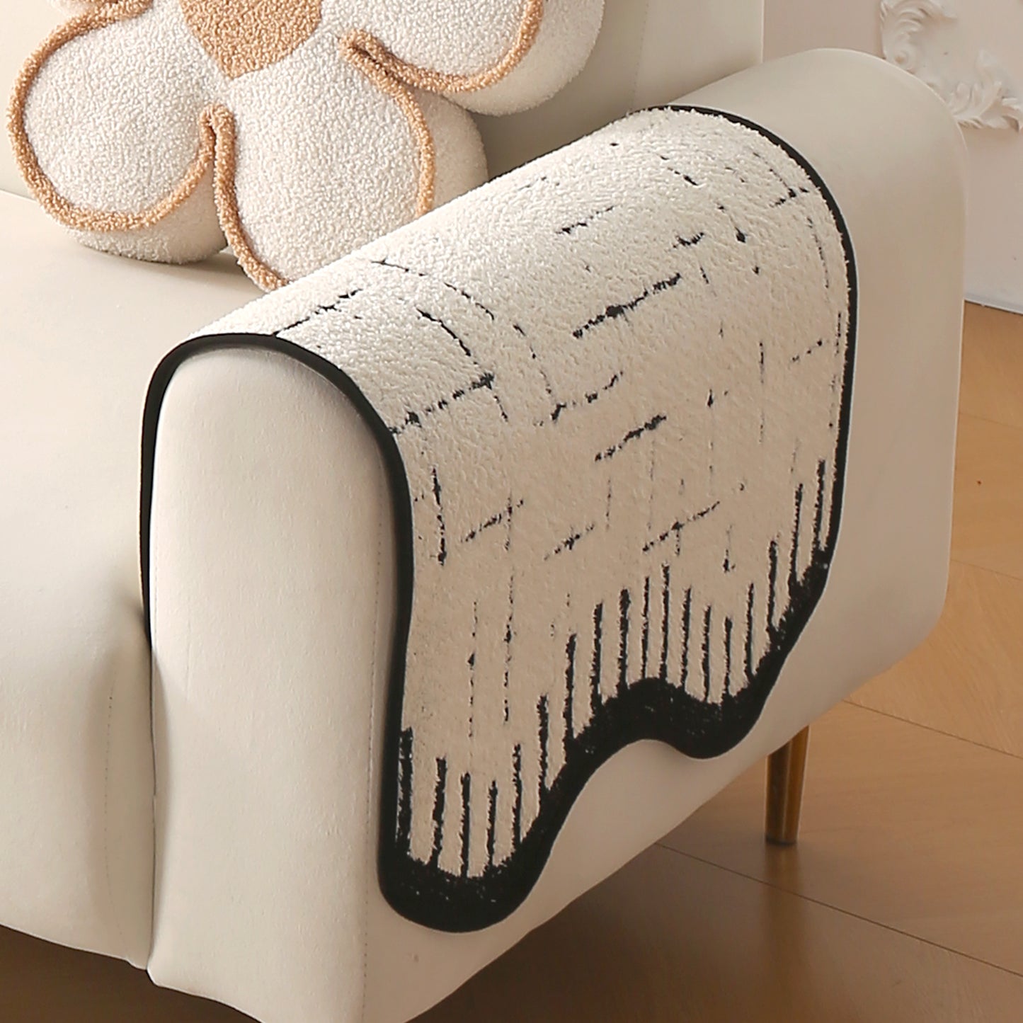 Premium Supple Soft Wavy with Curve Sofa Cover Mat, Off-White