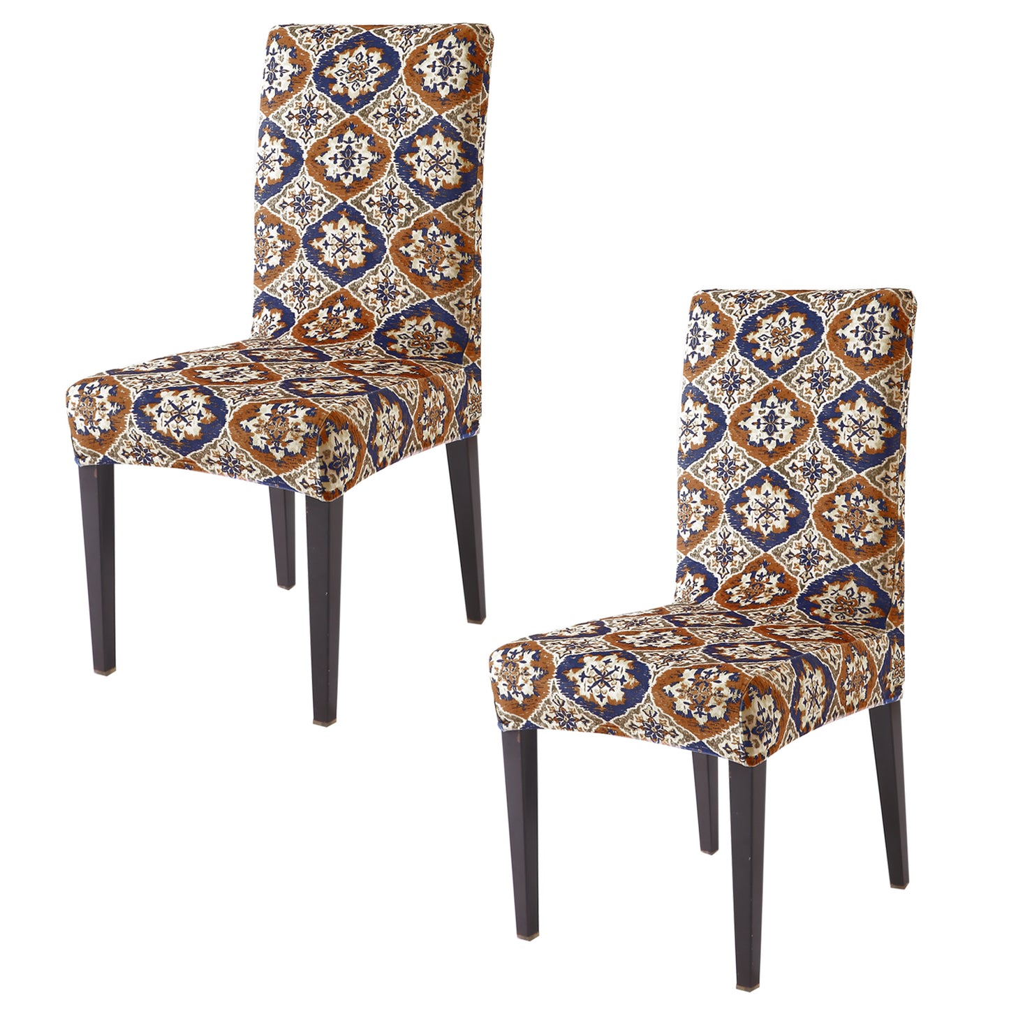 Premium Printed Velvet Dining Chair Cover Set, Indigo Moroccan Charm