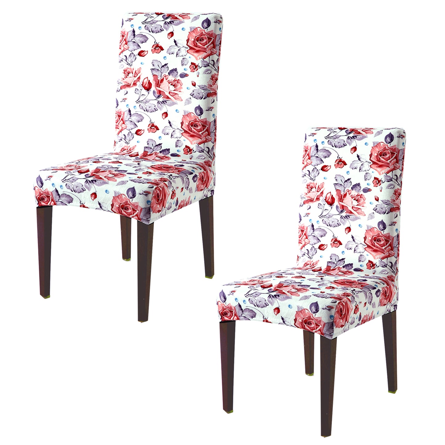 Premium Printed Velvet Dining Chair Cover Set, Red Cottage Rose