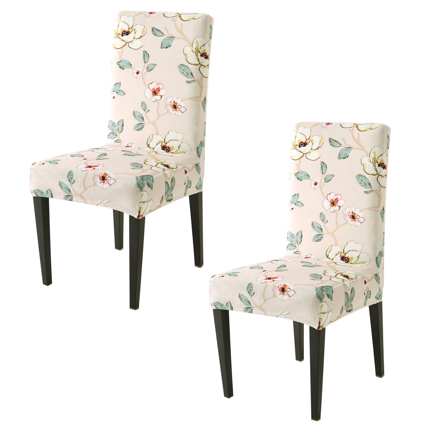 Premium Printed Velvet Dining Chair Cover Set, Buttercream Magnolia Whisper