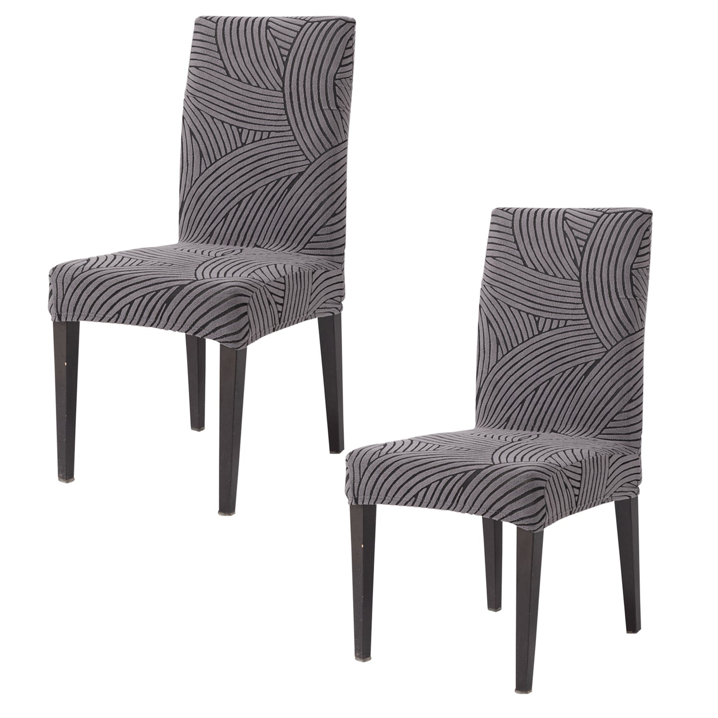WaveLine Series 180 GSM Jacquard Chair Cover Set of 1/2/4/6, Charcoal Grey