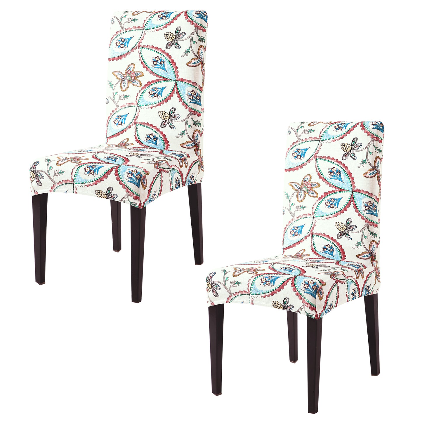 Premium Printed Velvet Dining Chair Cover Set, Beige Persian Garden
