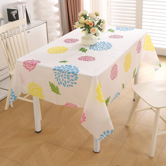 PEVA Waterproof Table Cover Cloth for 2/4/6 Seaters Dining Table | Dustproof Table Cloth for Study & Coffee Table, Multicolor Chrysanthemum
