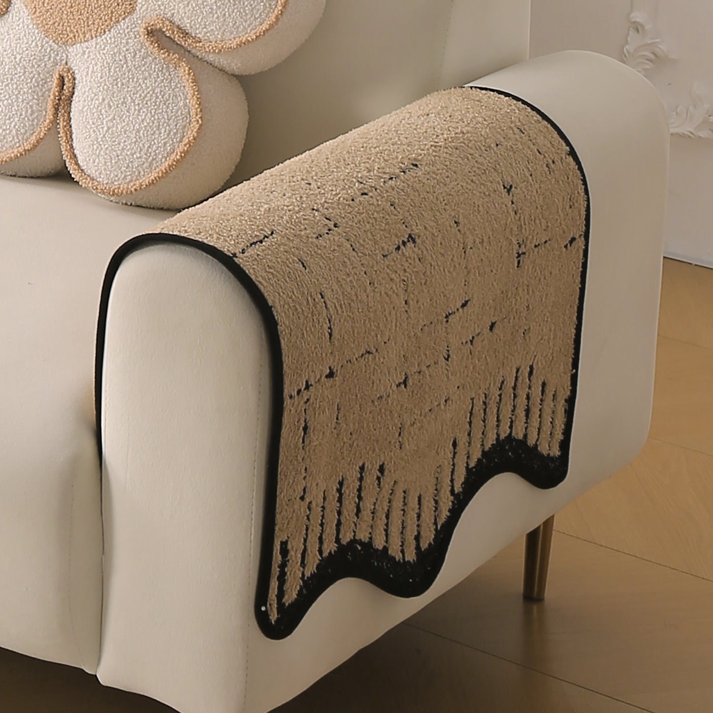 Premium Supple Soft Wavy with Curve Sofa Cover Mat, Brown