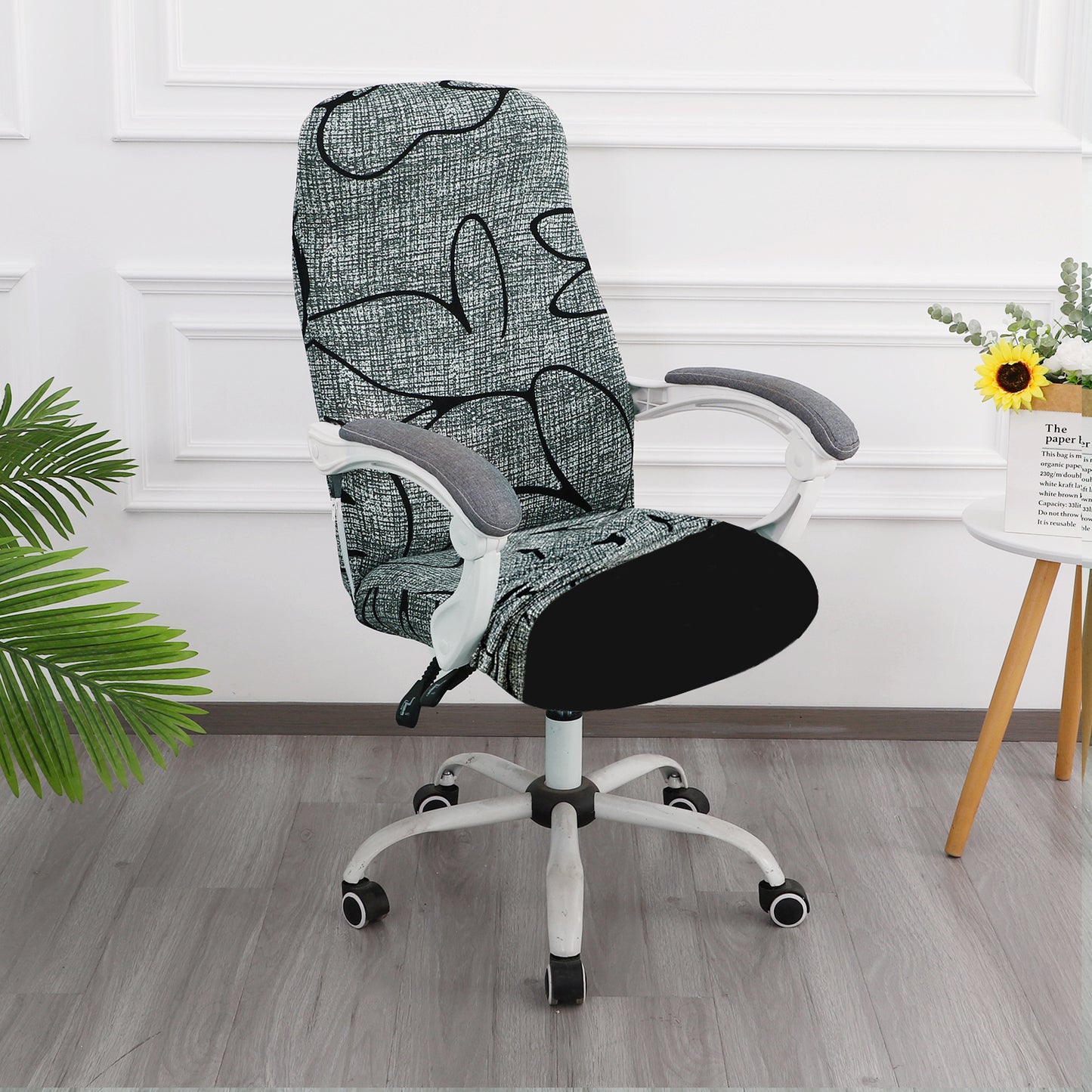 Intense Grey Abstract Floral Print Rolling Boss Chair Cover | HOKIPO