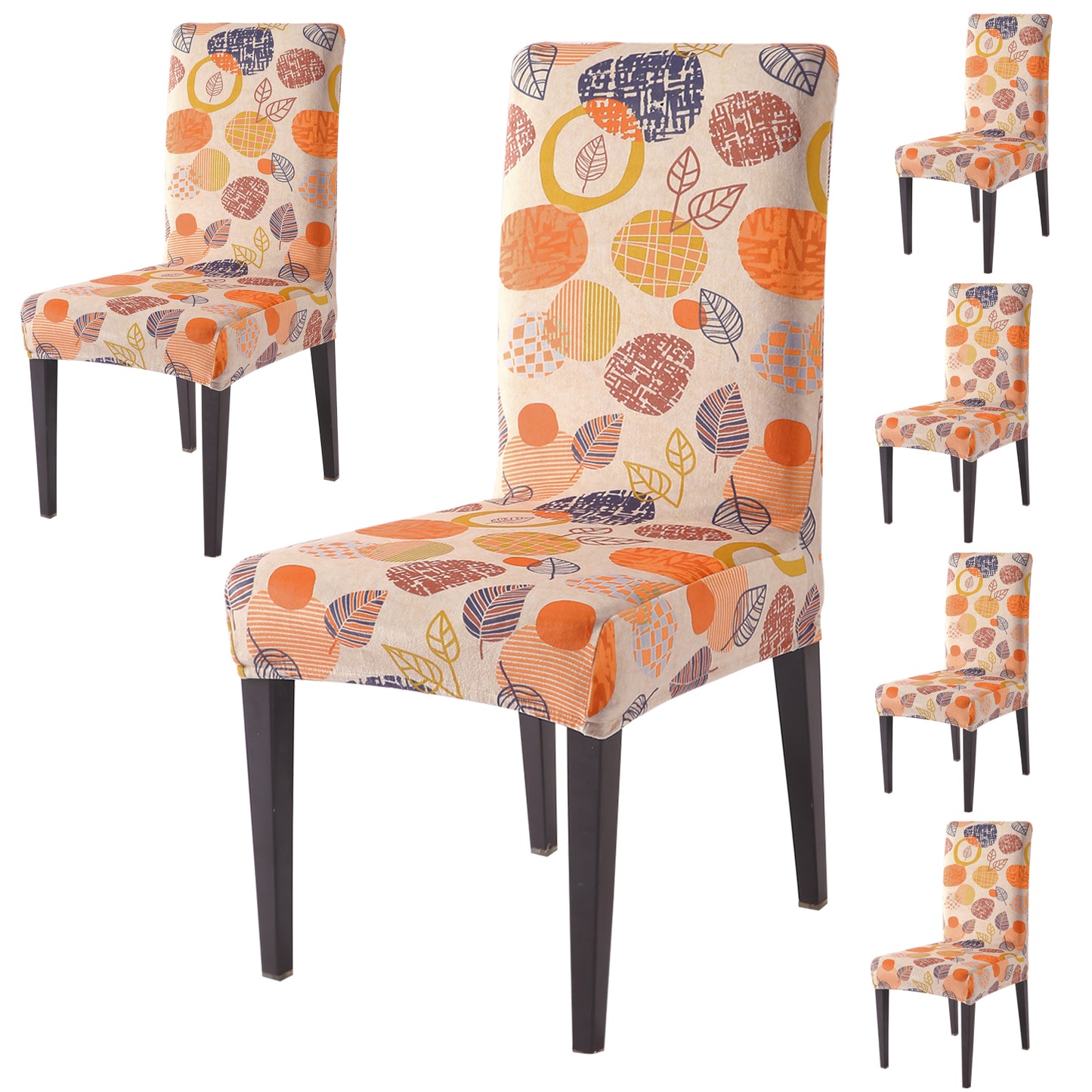 Premium Printed Velvet Dining Chair Cover Set, Coral Autumn Leaves