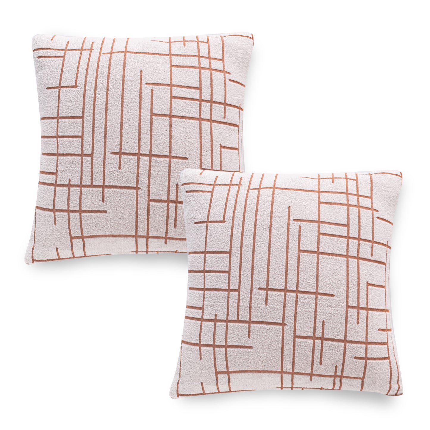 'Crossline Series' Jacquard Cushion Cover Set of 2, Rust Brown